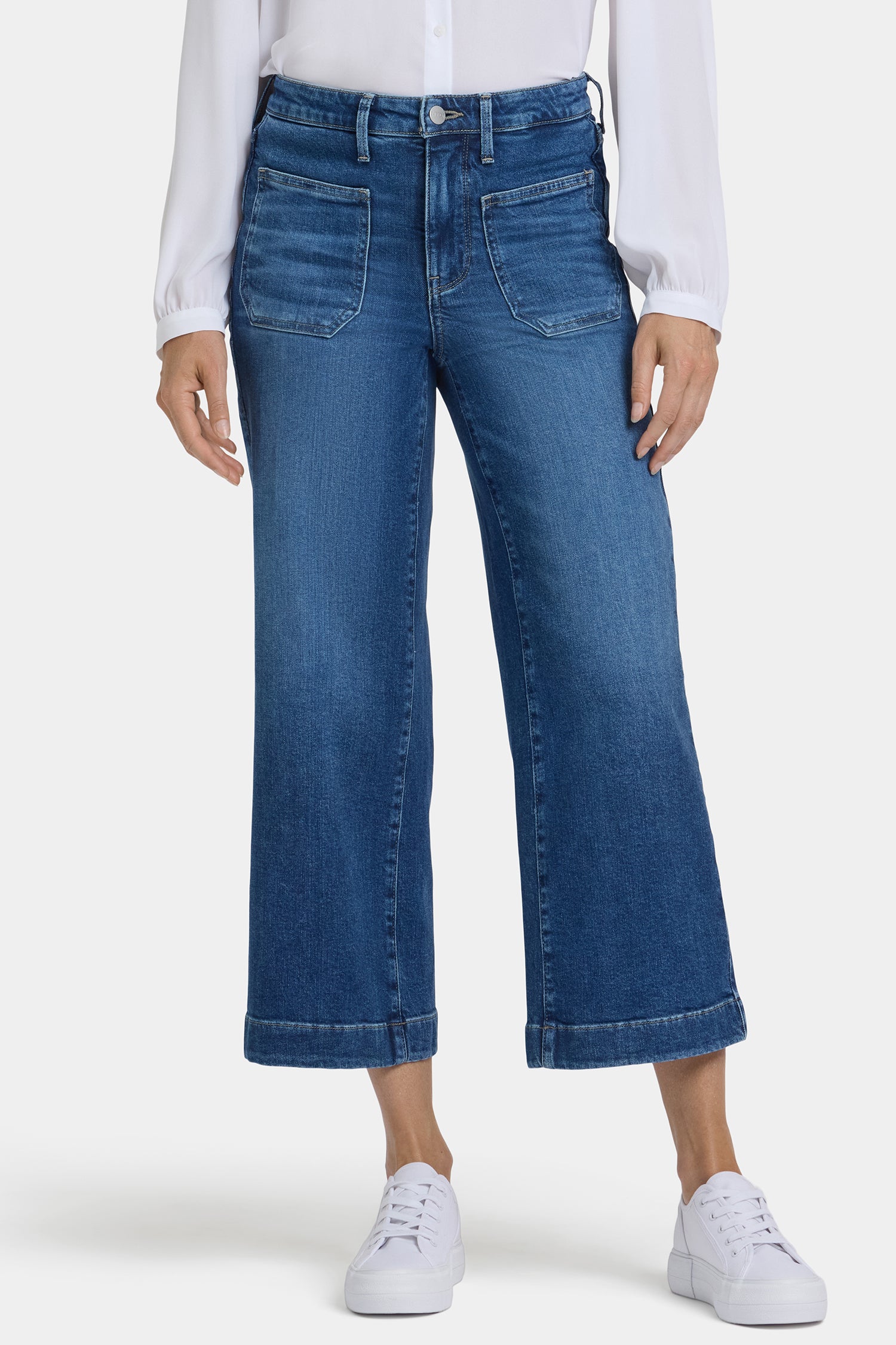 NYDJ Teresa Wide Leg Ankle Jeans In Petite With High Rise And Front Patch Pockets - Opera Blue