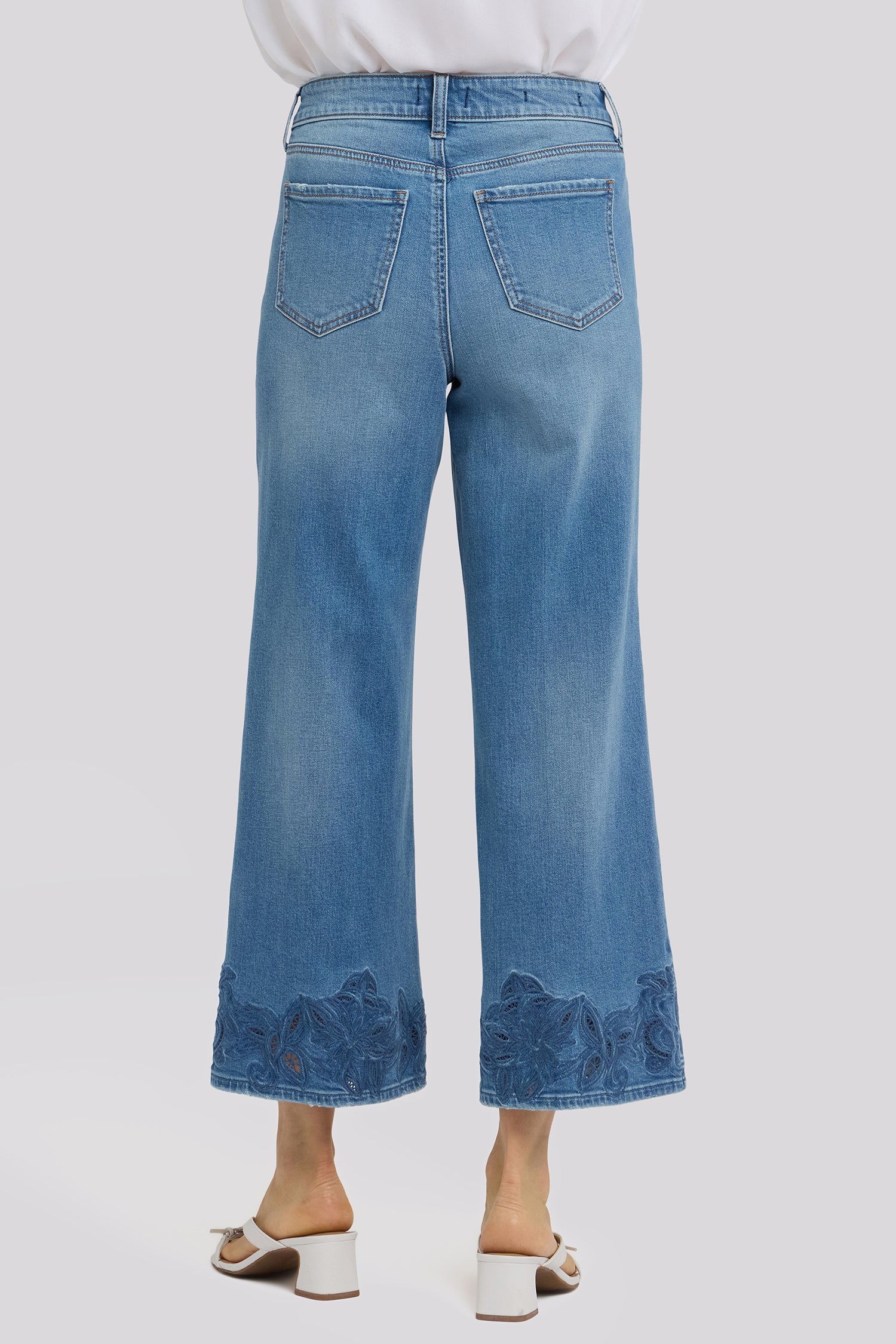 NYDJ Teresa Wide Leg Ankle Jeans In Petite With High Rise And Crochet Hems - Port Sea