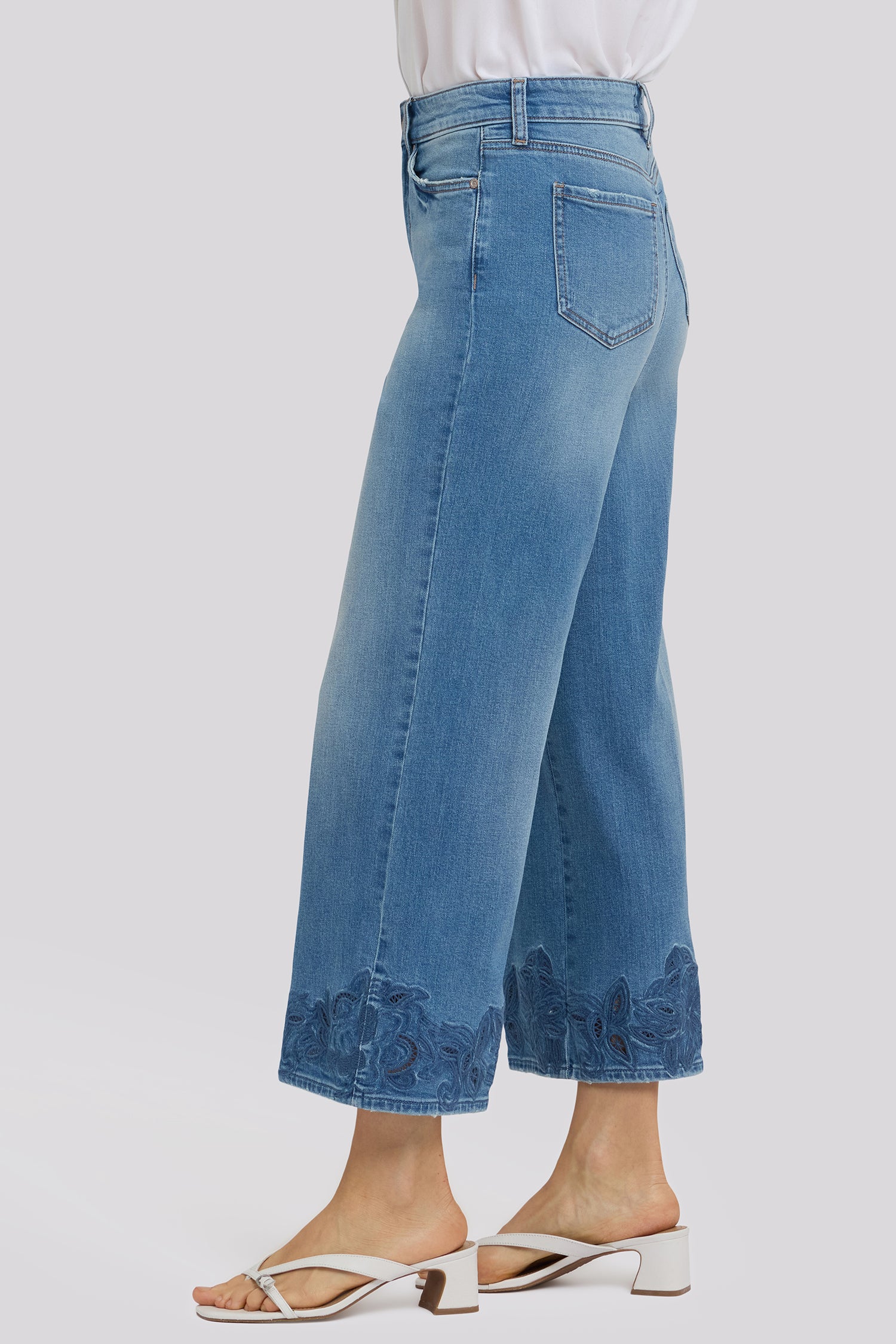 NYDJ Teresa Wide Leg Ankle Jeans In Petite With High Rise And Crochet Hems - Port Sea