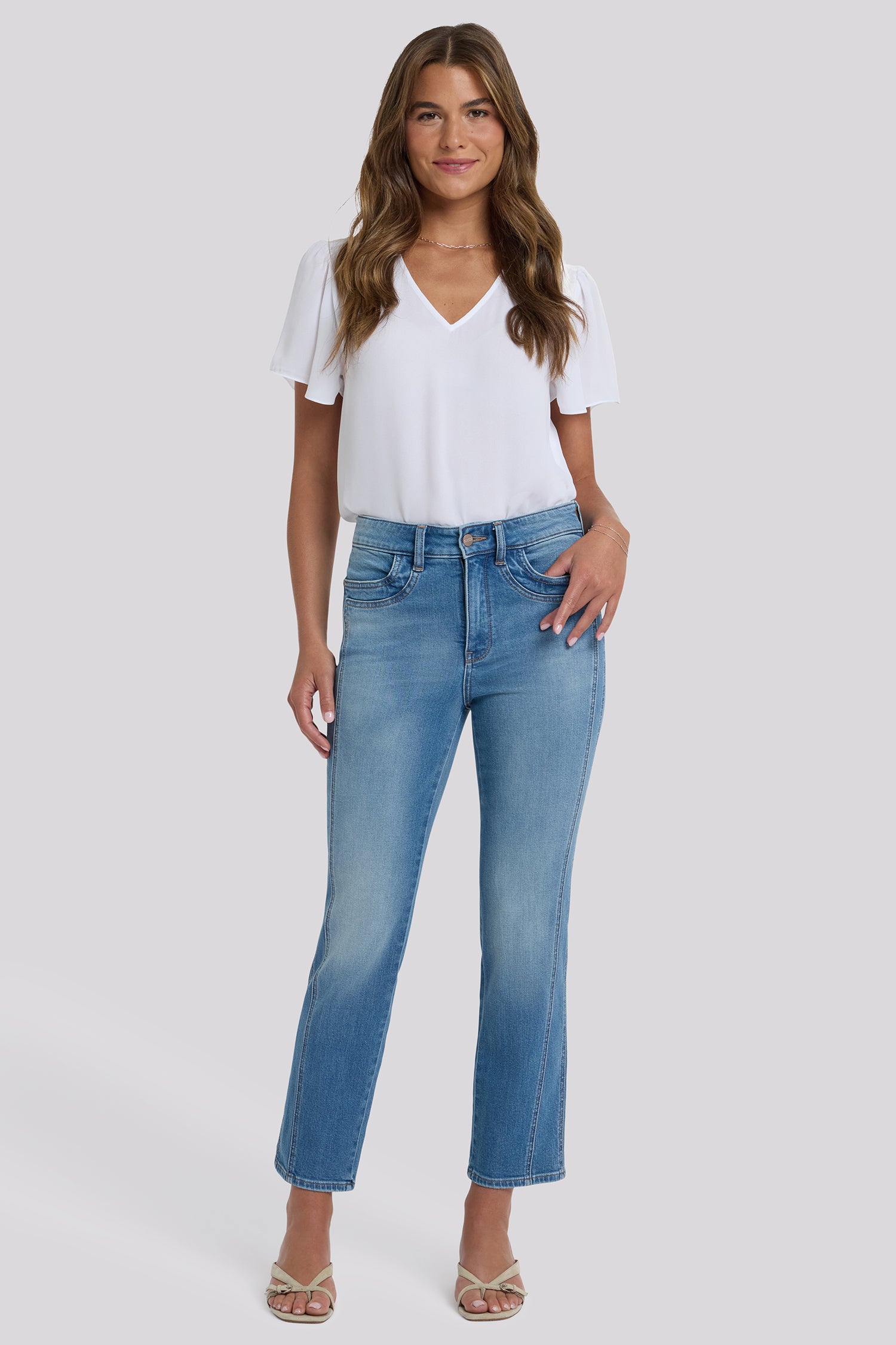 NYDJ Marilyn Straight Ankle Jeans In Petite With High Rise And Paneled Seam Detail - Port Sea
