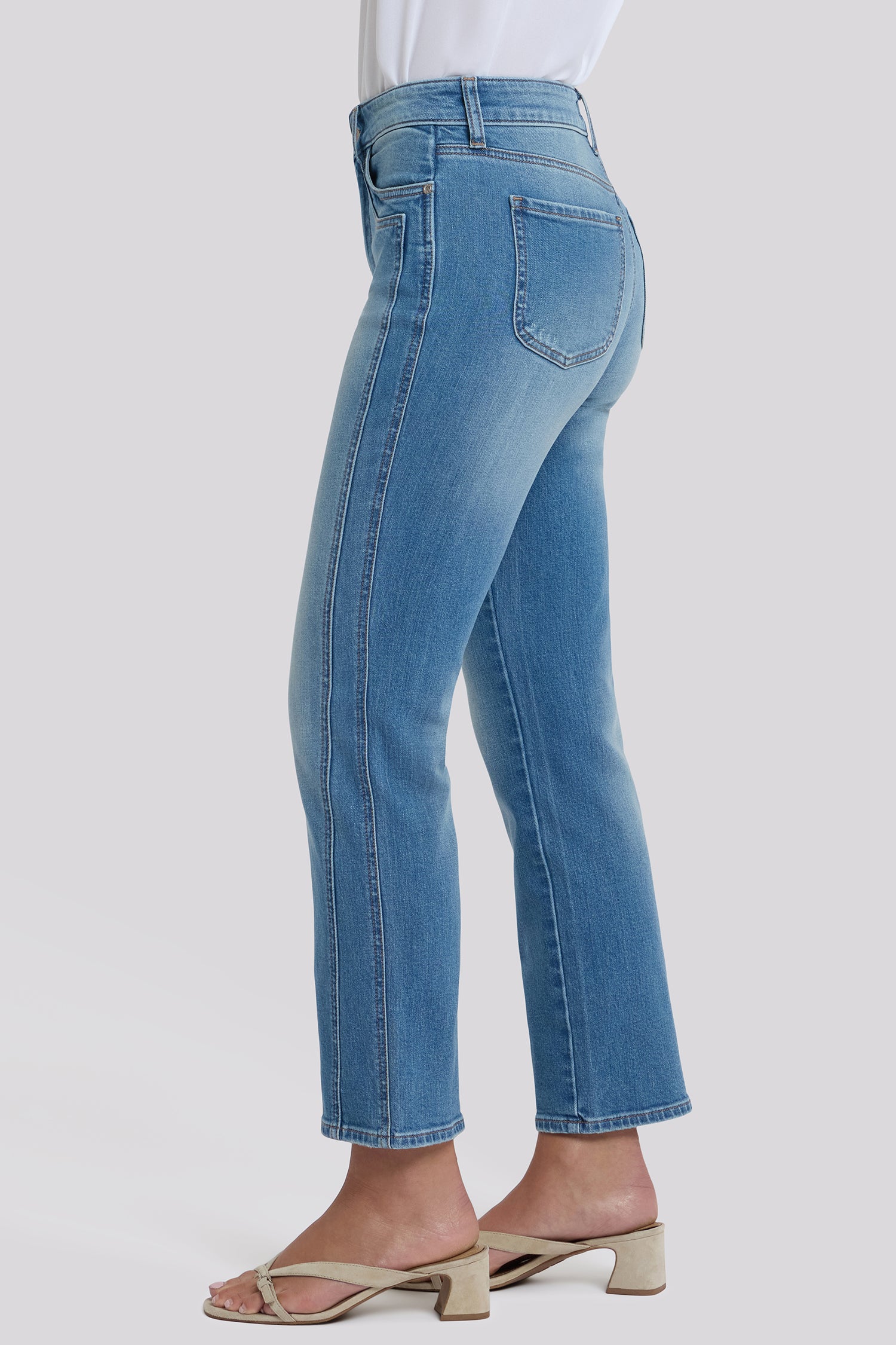 NYDJ Marilyn Straight Ankle Jeans In Petite With High Rise And Paneled Seam Detail - Port Sea