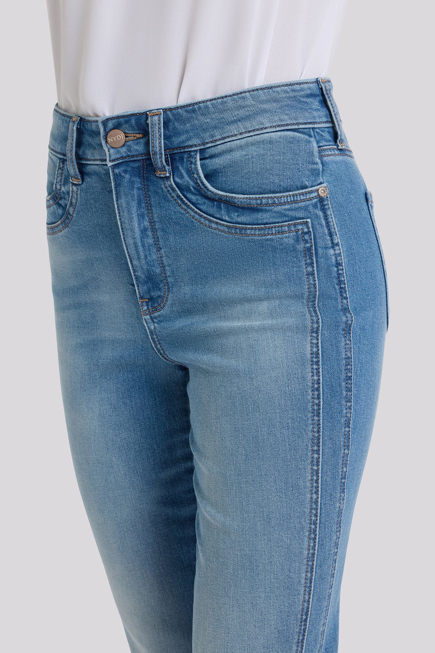 NYDJ Marilyn Straight Ankle Jeans In Petite With High Rise And Paneled Seam Detail - Port Sea