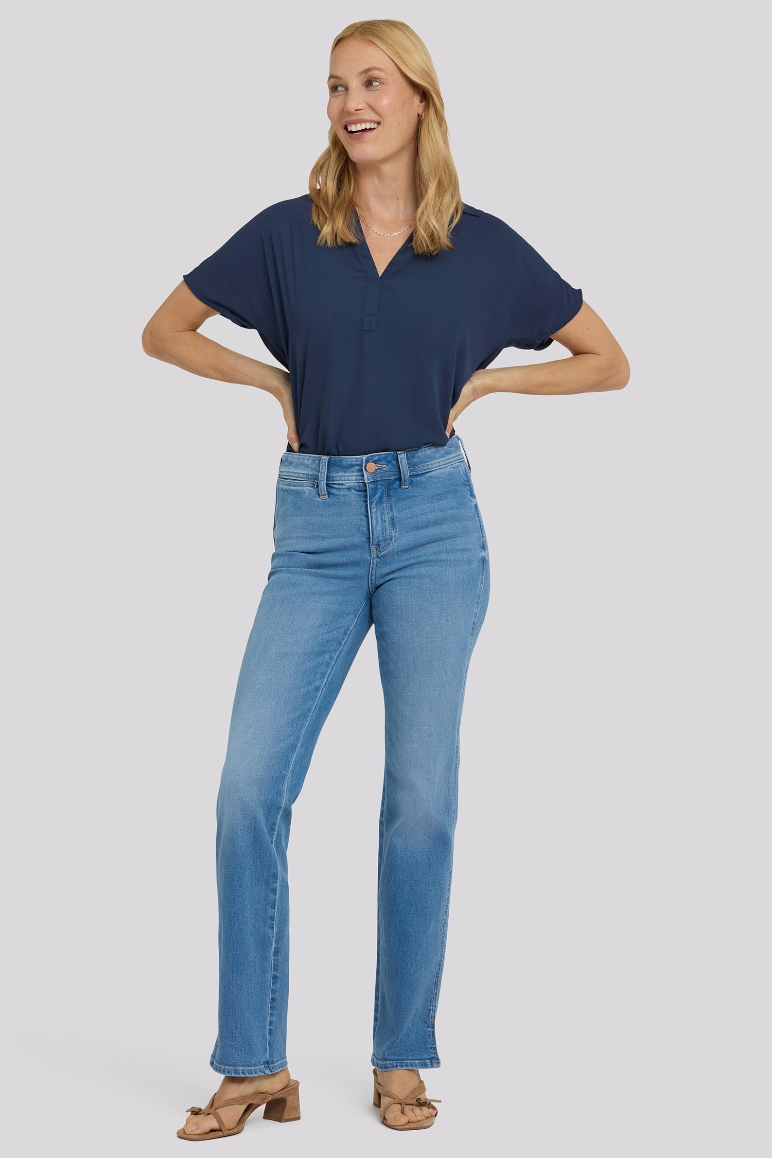 NYDJ Marilyn Straight Jeans In Petite With Clean Front, Back Darts And Side Slits - Vista Lakes