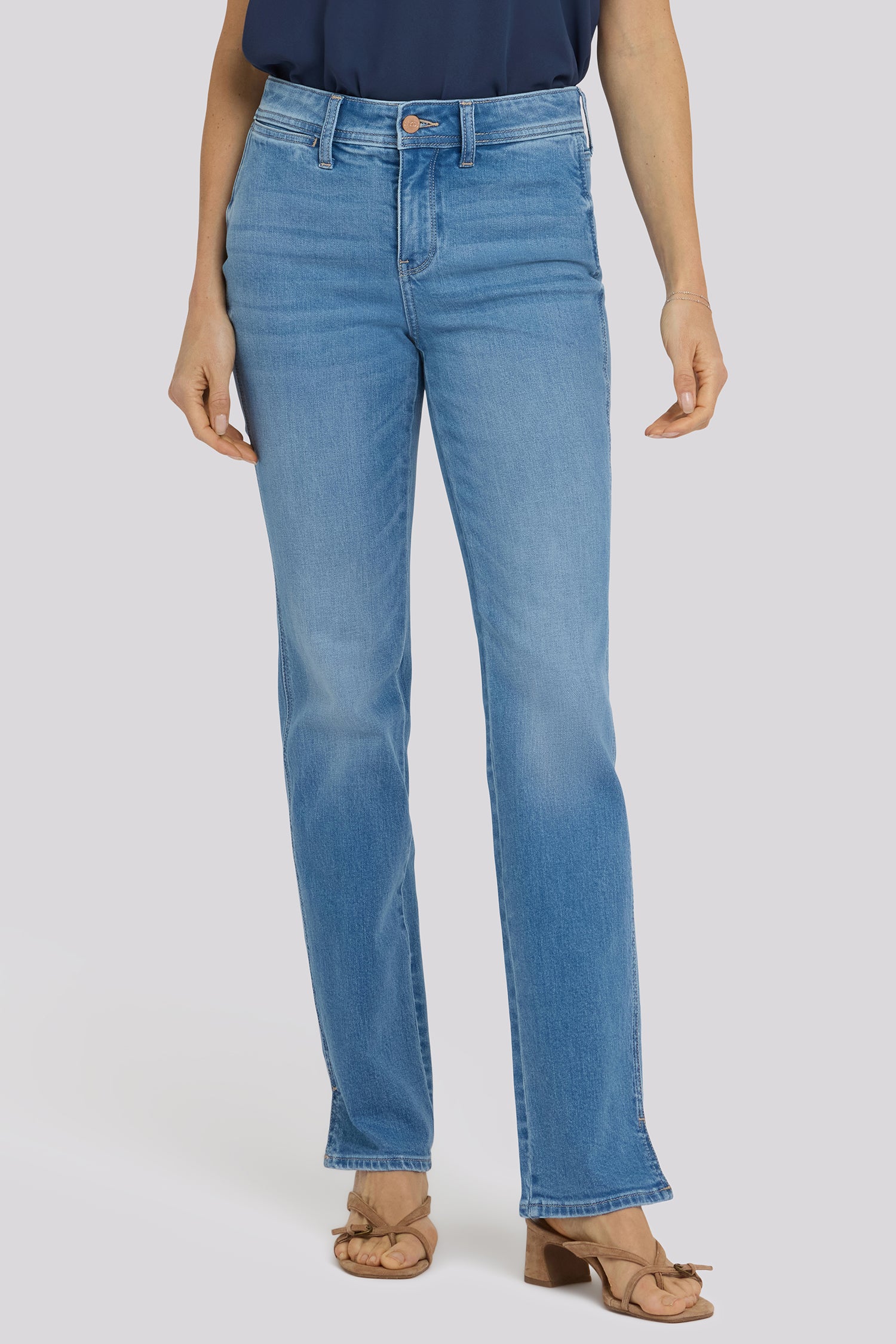 NYDJ Marilyn Straight Jeans In Petite With Clean Front, Back Darts And Side Slits - Vista Lakes