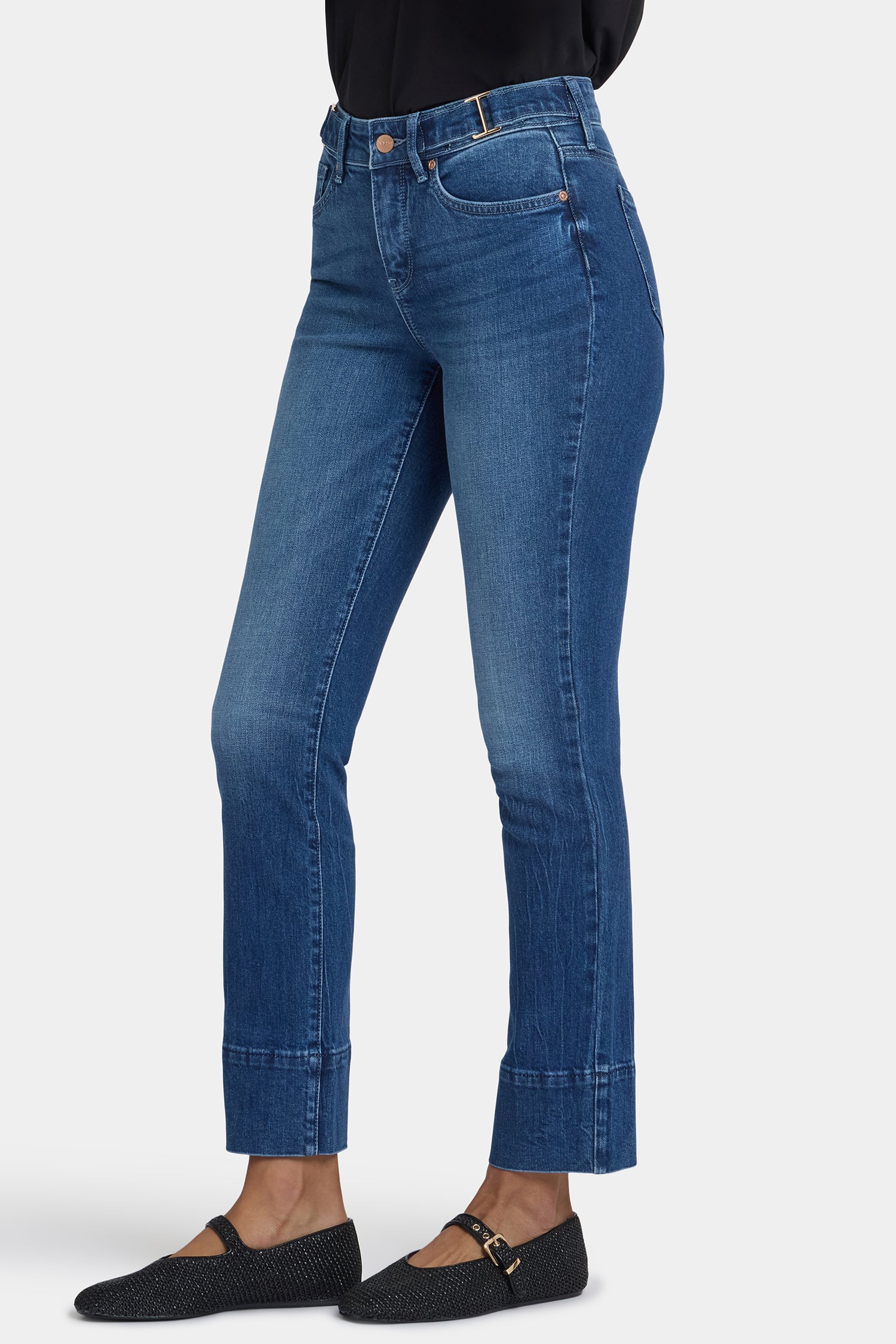 NYDJ Sheri Slim Jeans In Petite With Waistband Buckle Detail - Cool Marine
