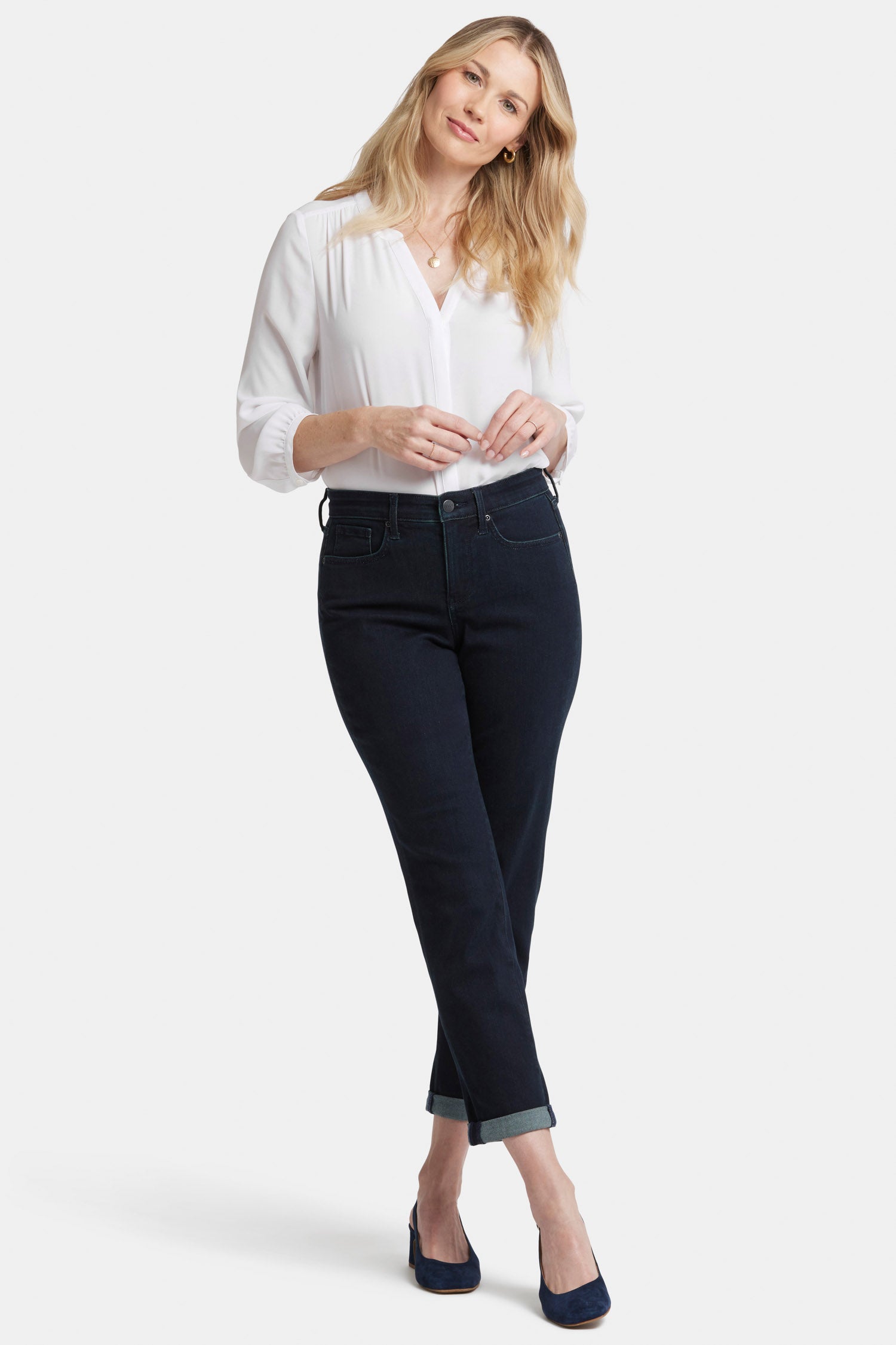 NYDJ Margot Girlfriend Jeans In Petite With Roll Cuffs - Midnight Falls