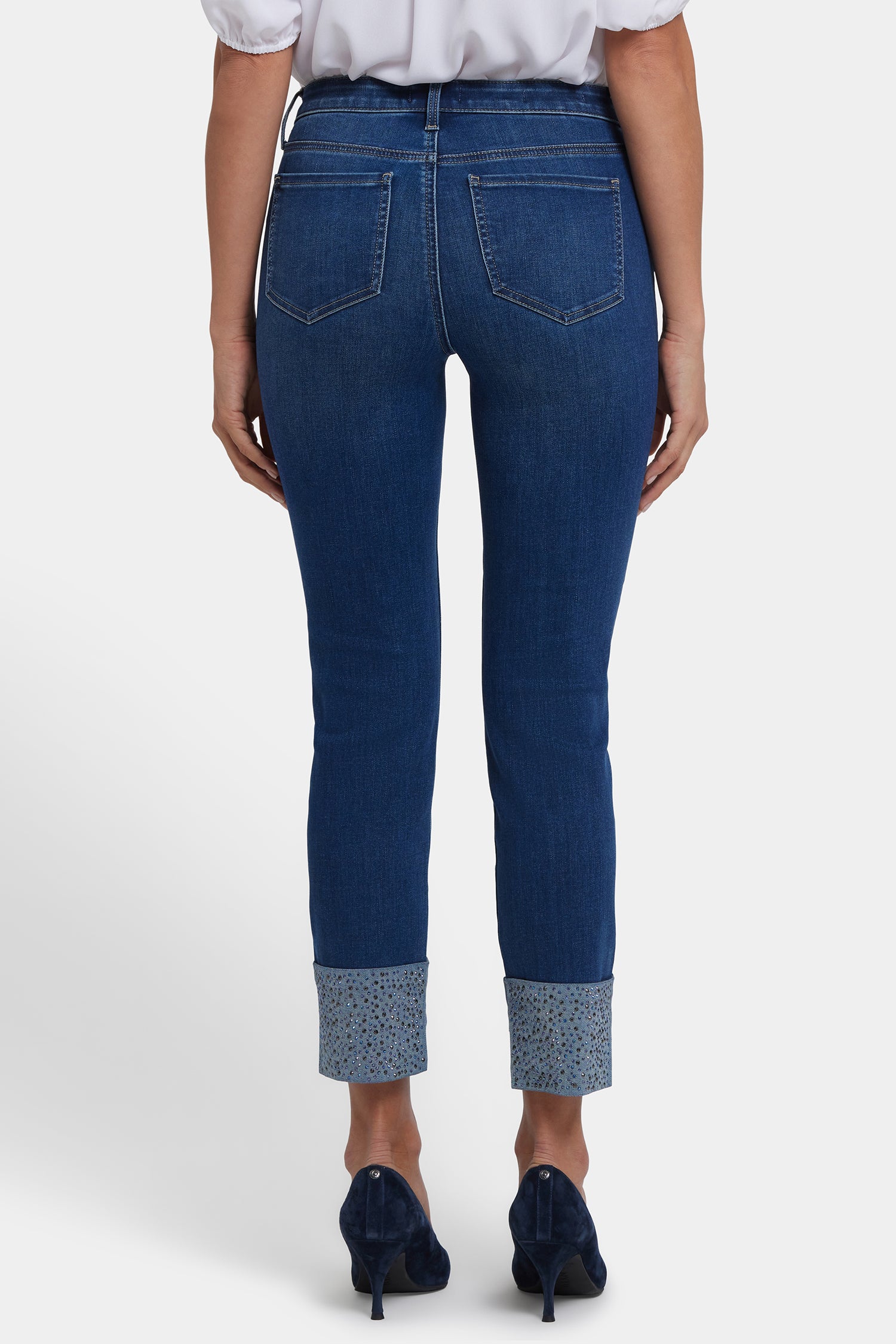 NYDJ Sheri Slim Ankle Jeans In Petite With Rhinestone Cuffs - Vintage Lapis