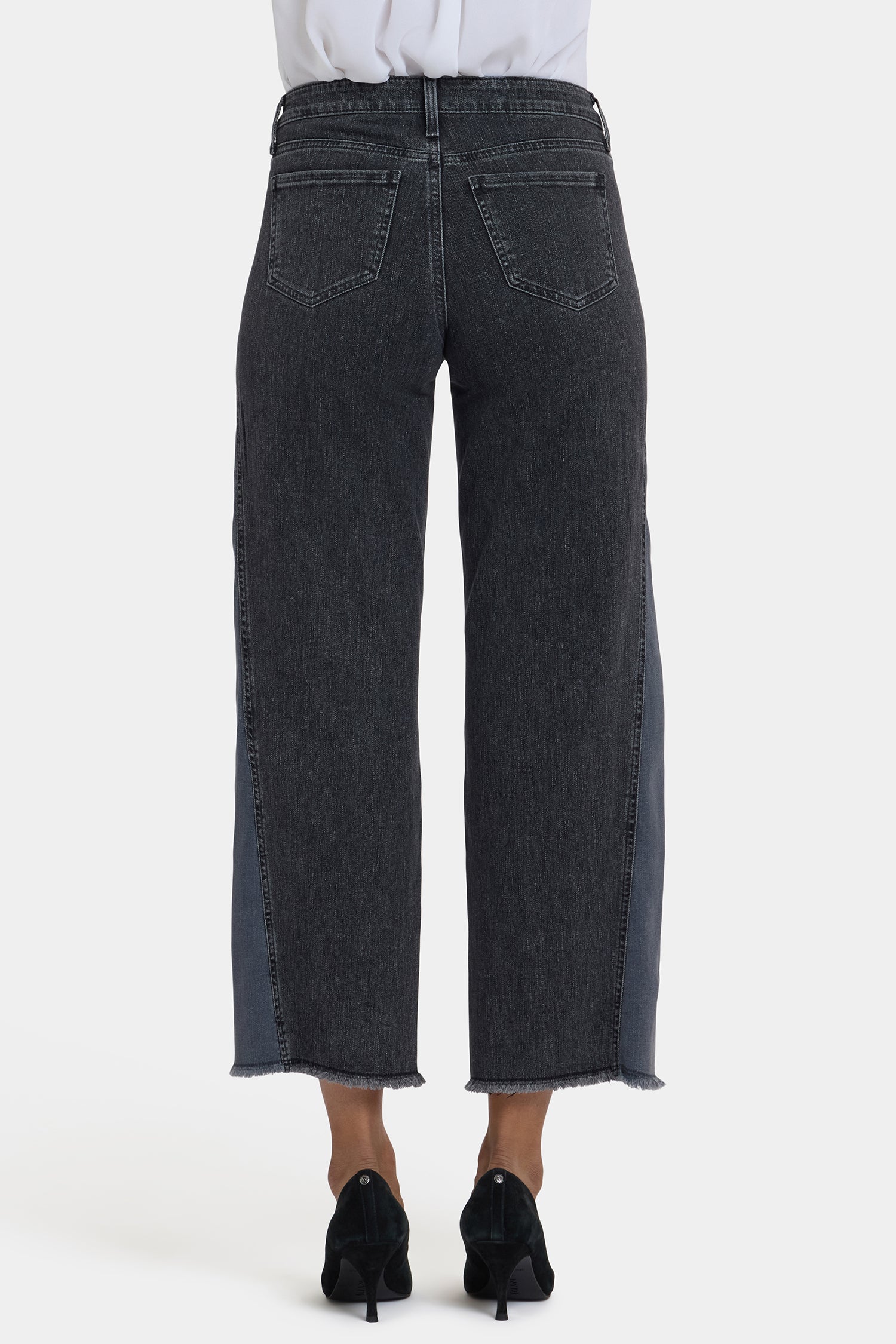 NYDJ Teresa Wide Leg Jeans In Petite With Contrast Side Panels, Frayed Hems And 27