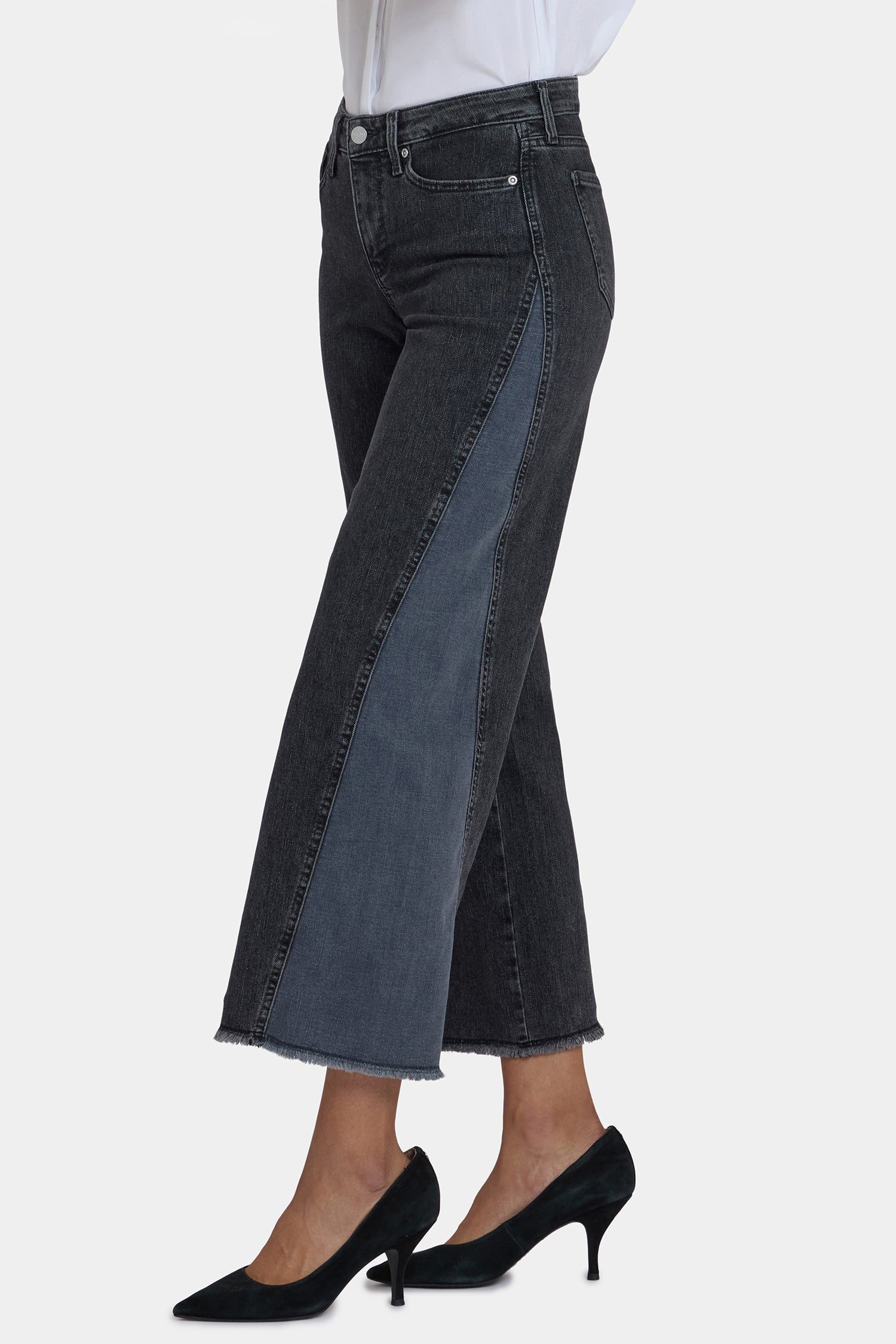 NYDJ Teresa Wide Leg Jeans In Petite With Contrast Side Panels, Frayed Hems And 27
