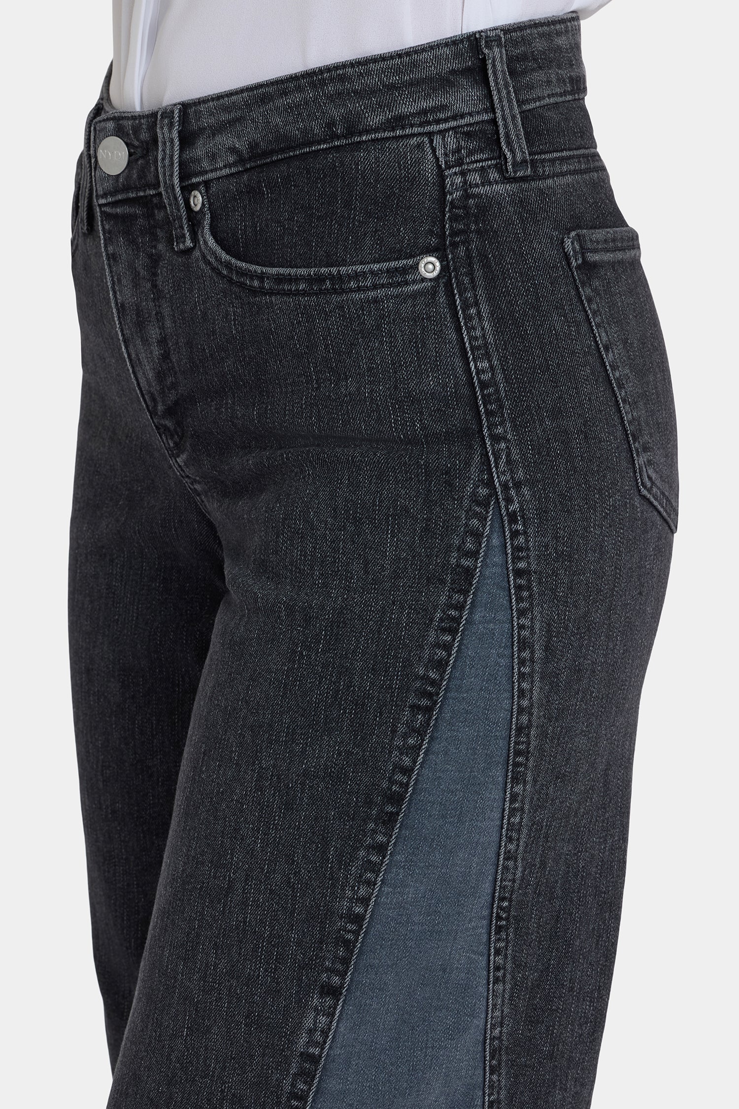 NYDJ Teresa Wide Leg Jeans In Petite With Contrast Side Panels, Frayed Hems And 27