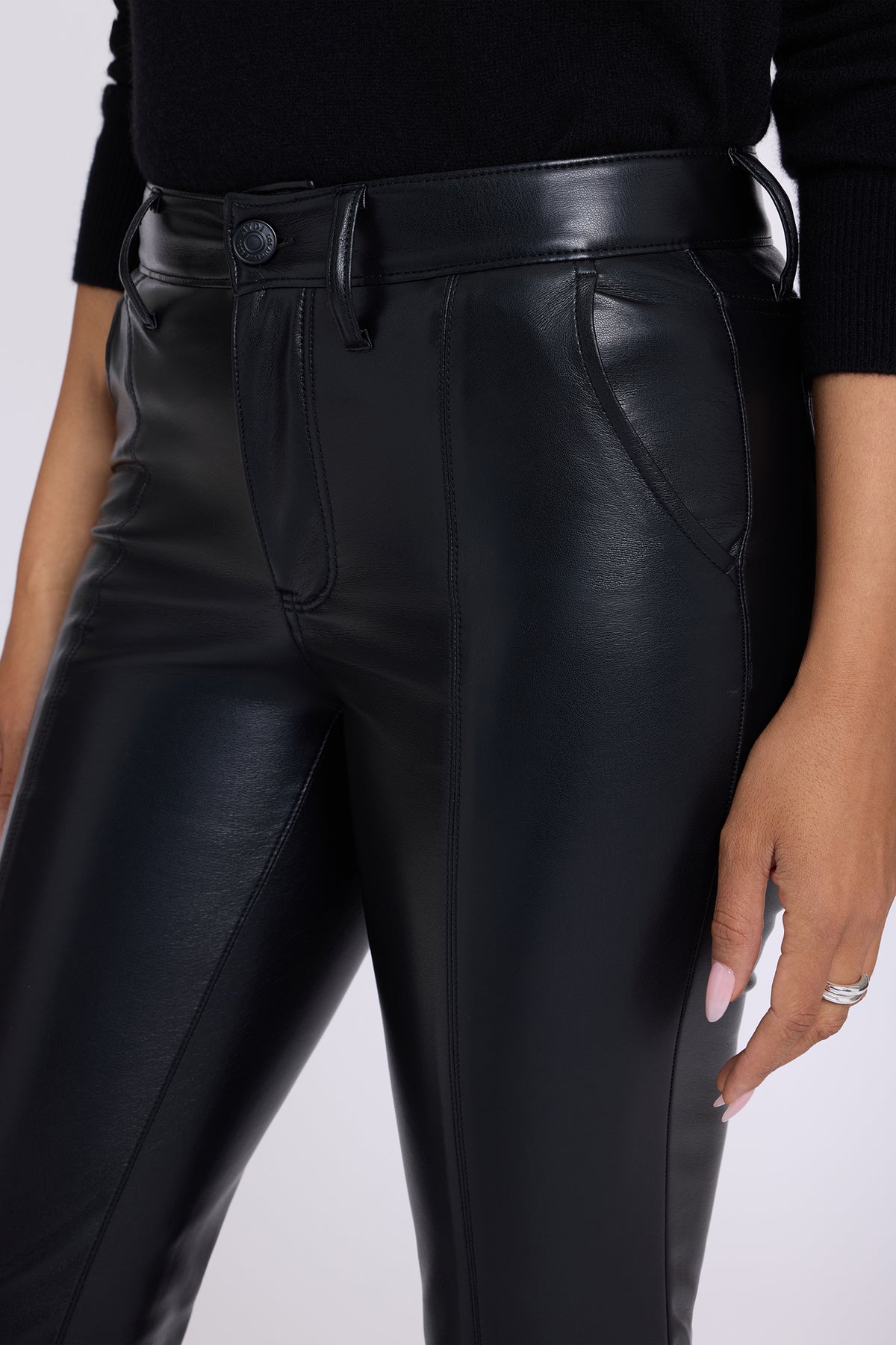NYDJ Vegan Leather Marilyn Straight Pants With Band Hems In Petite Sculpt-Her™ Collection - Black