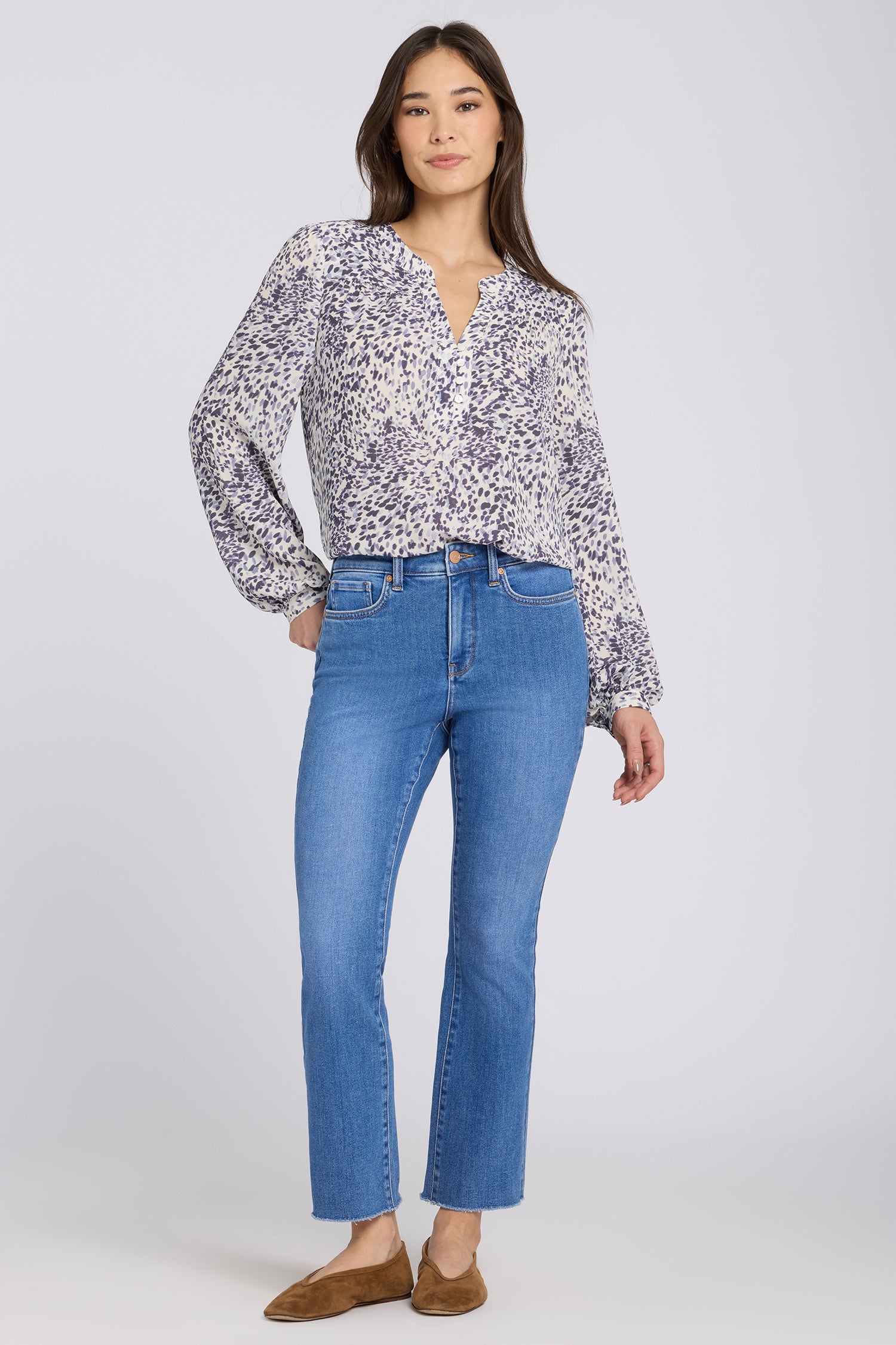 NYDJ Billie Mini Bootcut Ankle Jeans In Petite With High Rise And Frayed Hems - Blue Paradise