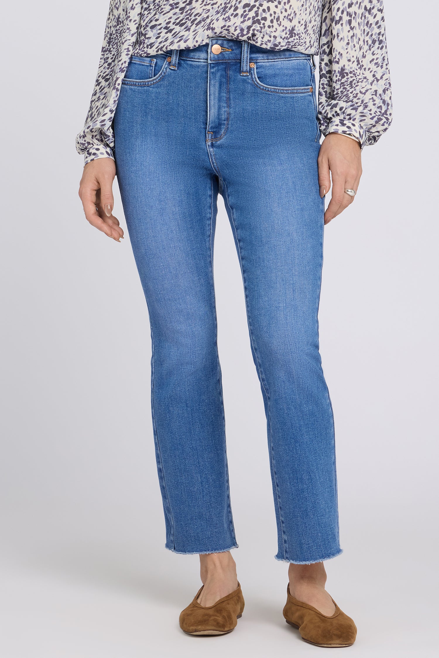 NYDJ Billie Mini Bootcut Ankle Jeans In Petite With High Rise And Frayed Hems - Blue Paradise