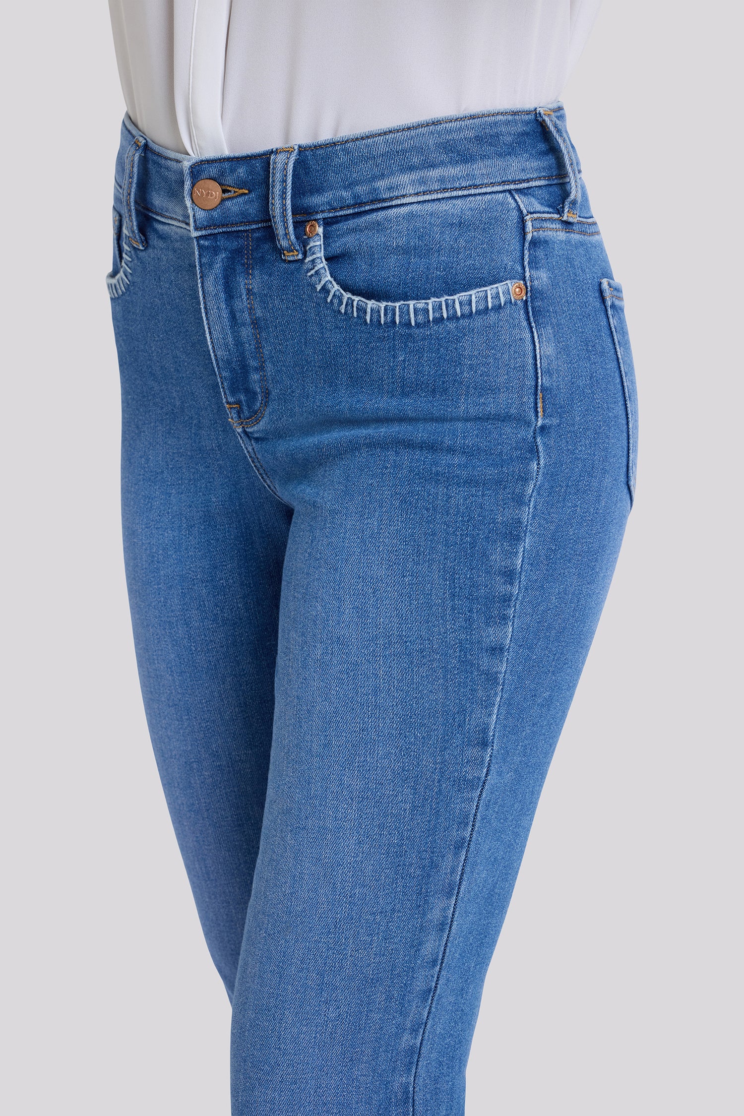 NYDJ Marilyn Straight Ankle Jeans In Petite With Blanket Stitching - Blue Paradise