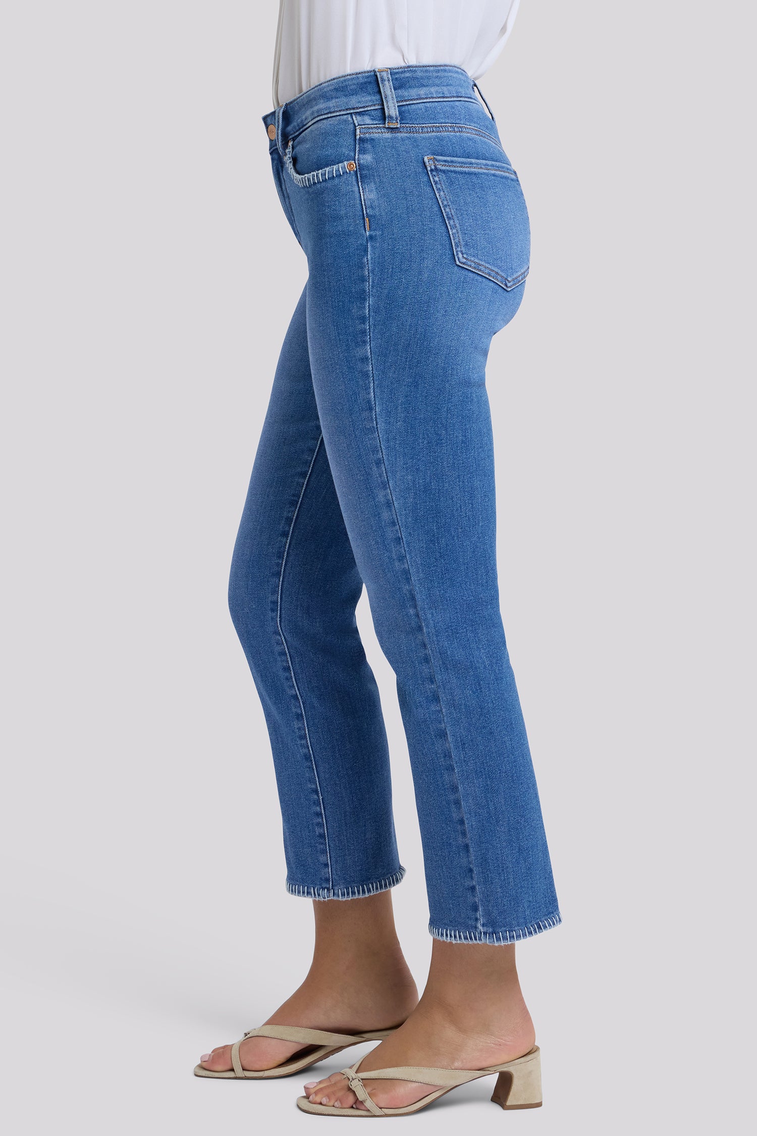 NYDJ Marilyn Straight Ankle Jeans In Petite With Blanket Stitching - Blue Paradise