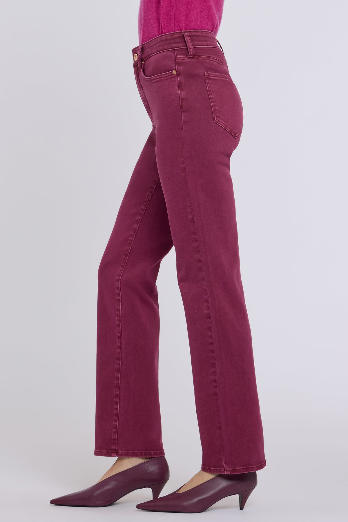 NYDJ Marilyn Straight Jeans In Petite With High Rise And 29" Inseam - Retro True Burgundy