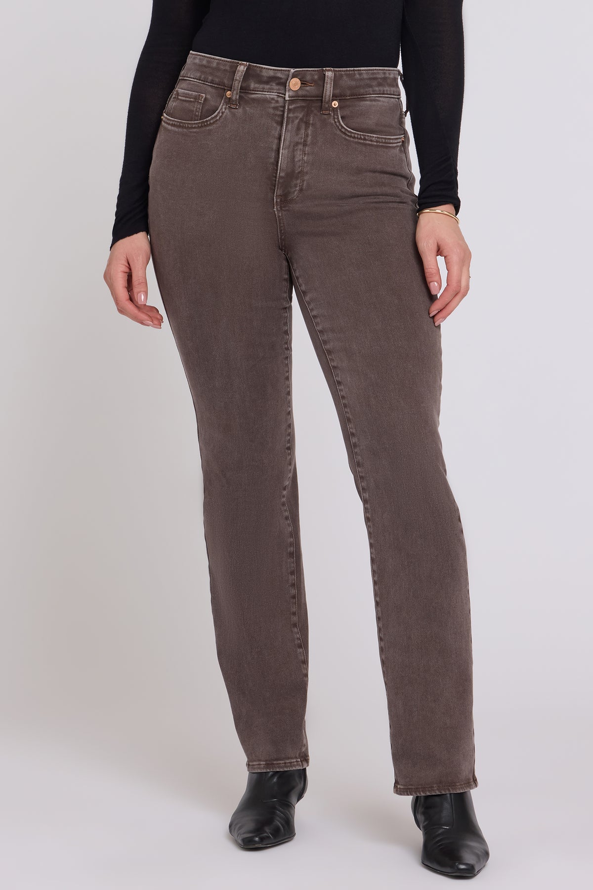 NYDJ Marilyn Straight Jeans In Petite With High Rise And 29" Inseam - Retro Espresso