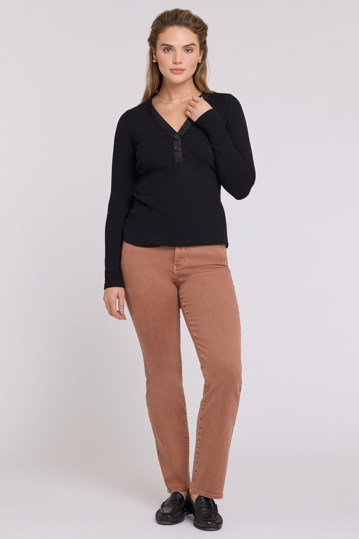 NYDJ Marilyn Straight Jeans In Petite With High Rise And 29" Inseam - Retro Mocha Bisque