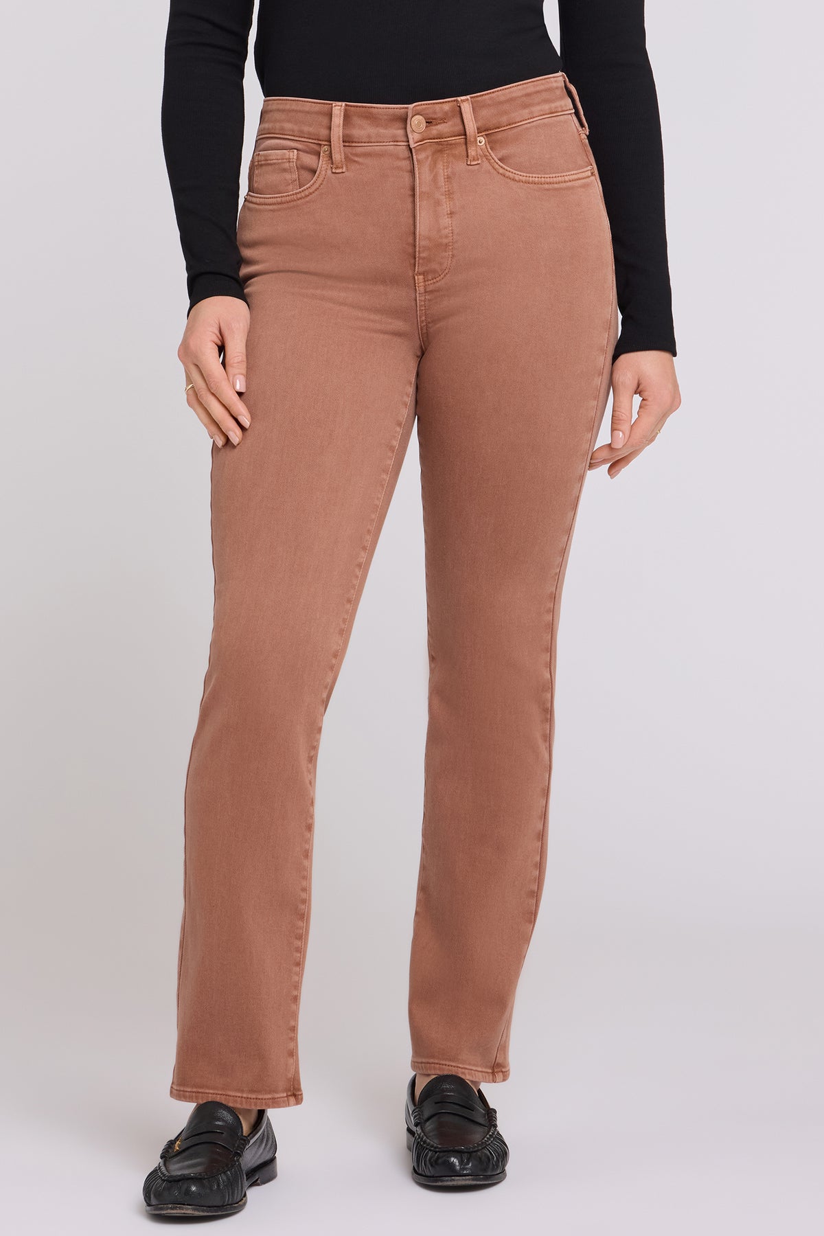 NYDJ Marilyn Straight Jeans In Petite With High Rise And 29" Inseam - Retro Mocha Bisque