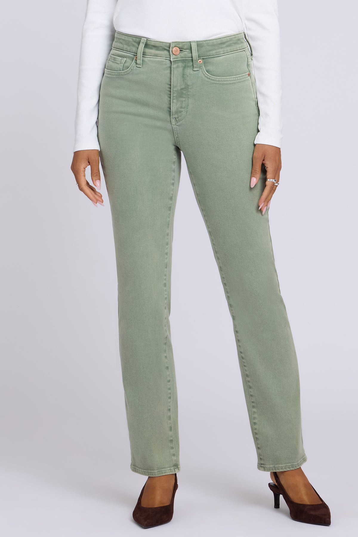 NYDJ Marilyn Straight Jeans In Petite With High Rise And 29" Inseam - Retro Artichoke
