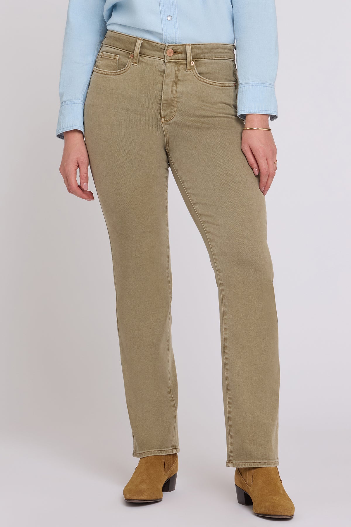 NYDJ Marilyn Straight Jeans In Petite With High Rise And 29" Inseam - Retro Travertine