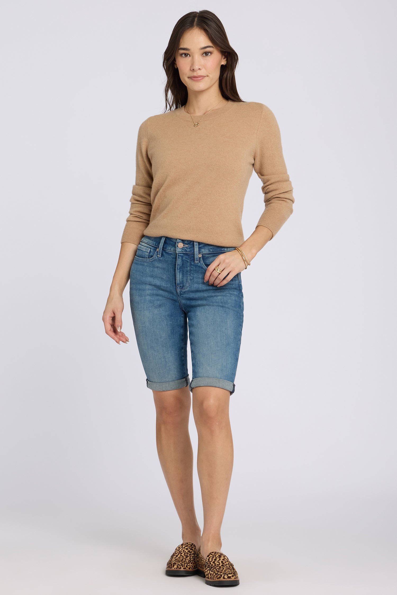 NYDJ Briella 10 Inch Denim Shorts In Petite In Re-New™ Denim With Roll Cuffs - Breezy Palms