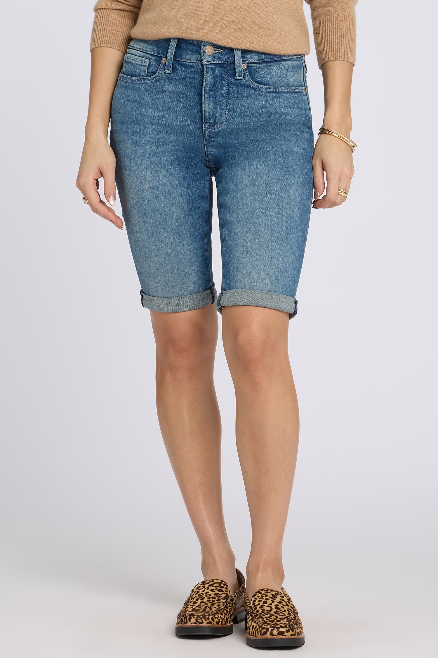 NYDJ Briella 10 Inch Denim Shorts In Petite In Re-New™ Denim With Roll Cuffs - Breezy Palms