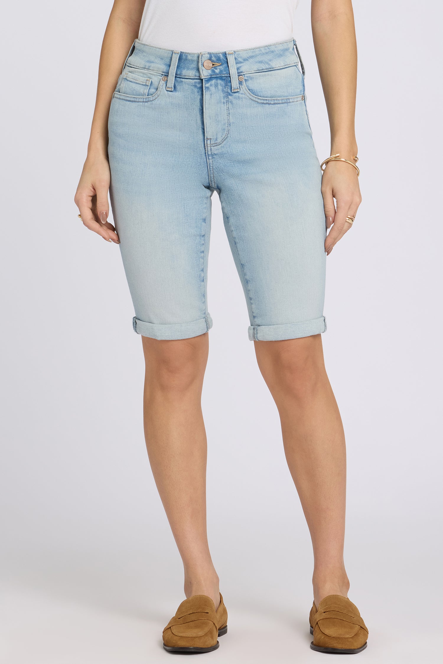 NYDJ Briella 10 Inch Denim Shorts In Petite In Re-New™ Denim With Roll Cuffs - Keys View