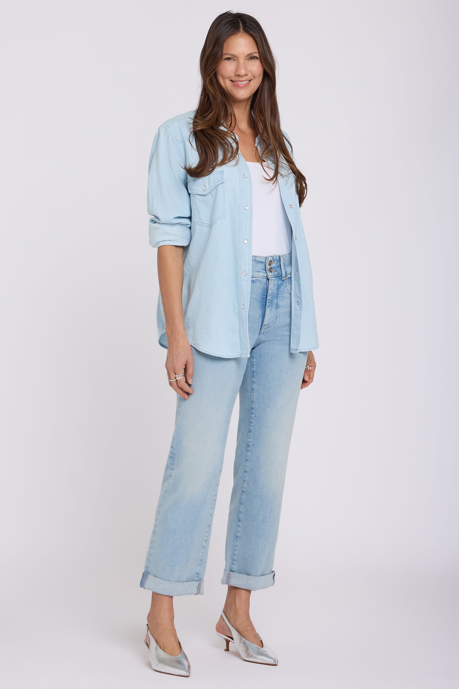 NYDJ Bailey Relaxed Straight Crop Jeans In Petite In Re-New™ Denim With High Rise And Roll Cuffs - Keys View