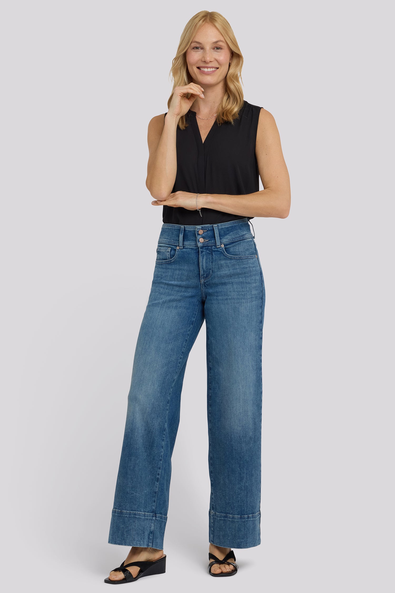 NYDJ Teresa Wide Leg Jeans In Petite In Re-New™ Denim With Double-Button Waistband And 4