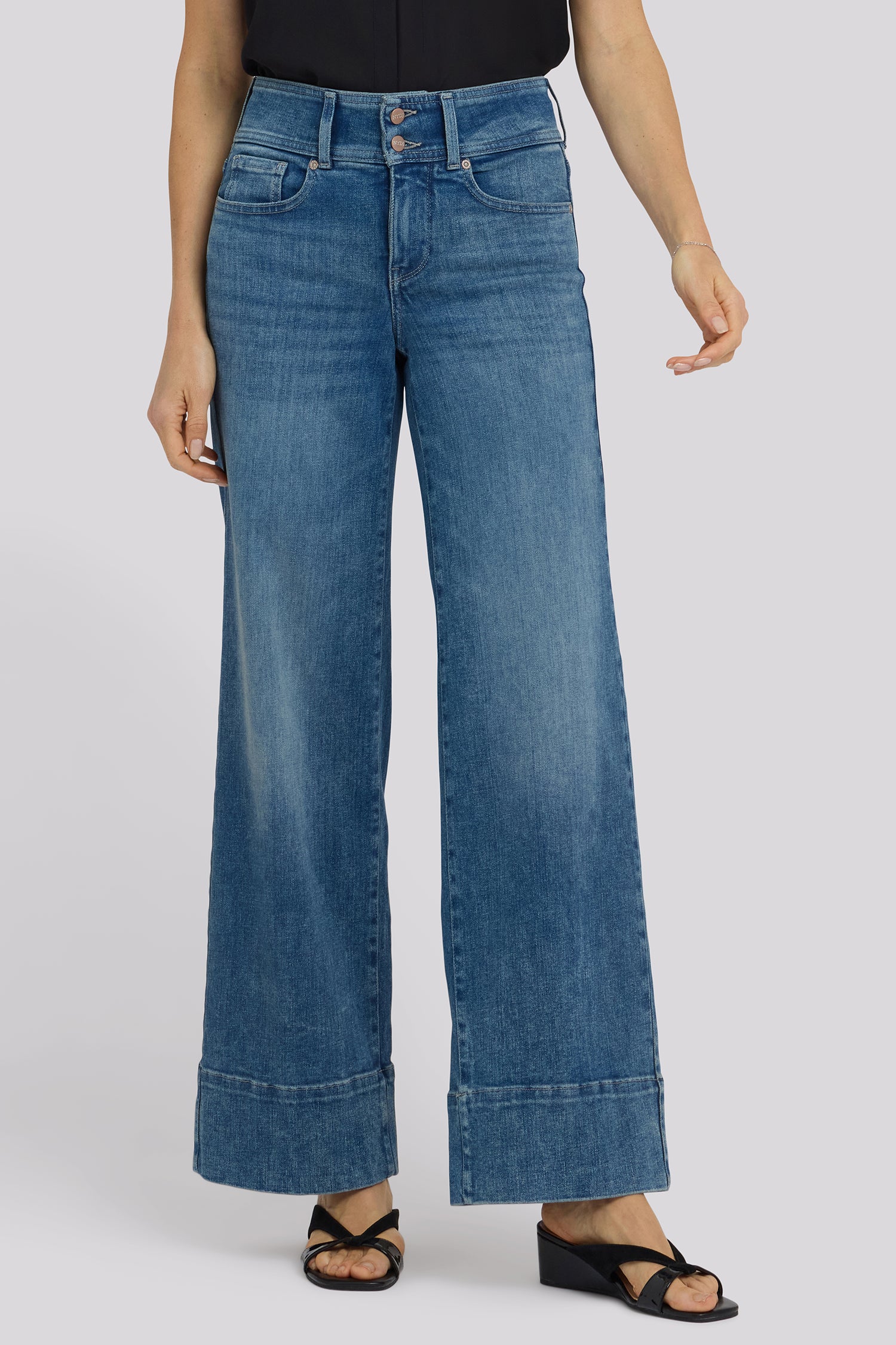 NYDJ Teresa Wide Leg Jeans In Petite In Re-New™ Denim With Double-Button Waistband And 4