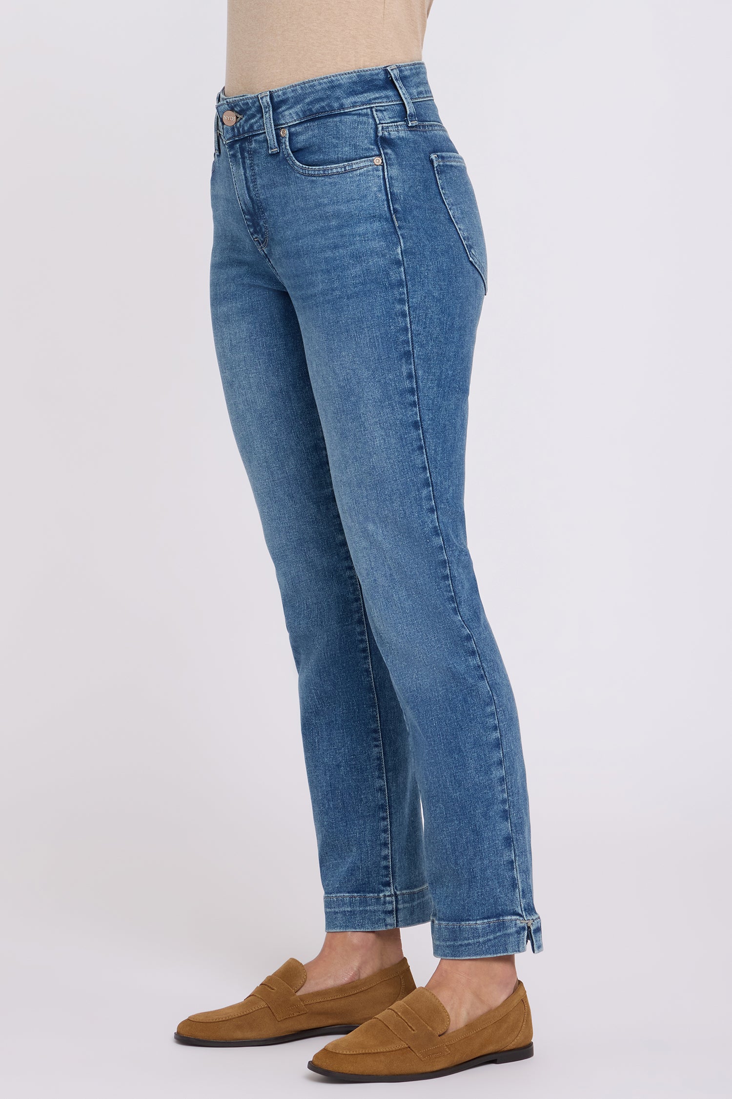NYDJ Sheri Slim Straight Ankle Jeans In Petite In Re-New™ Denim With Criss-Cross Belt Loop And Side Slits - Breezy Palms