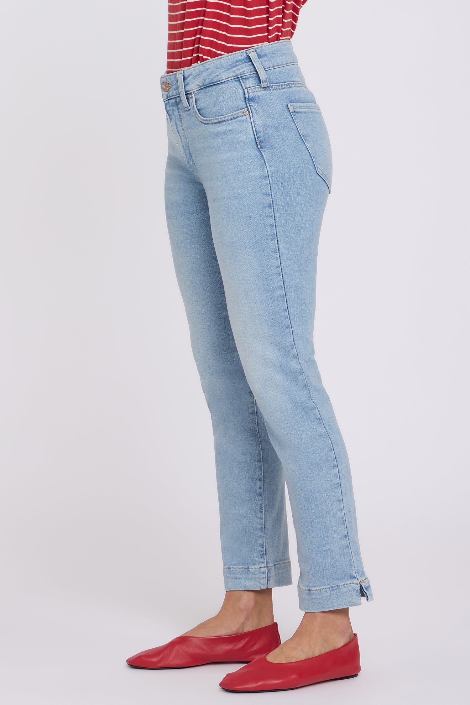NYDJ Sheri Slim Straight Ankle Jeans In Petite In Re-New™ Denim With Criss-Cross Belt Loop And Side Slits - Keys View
