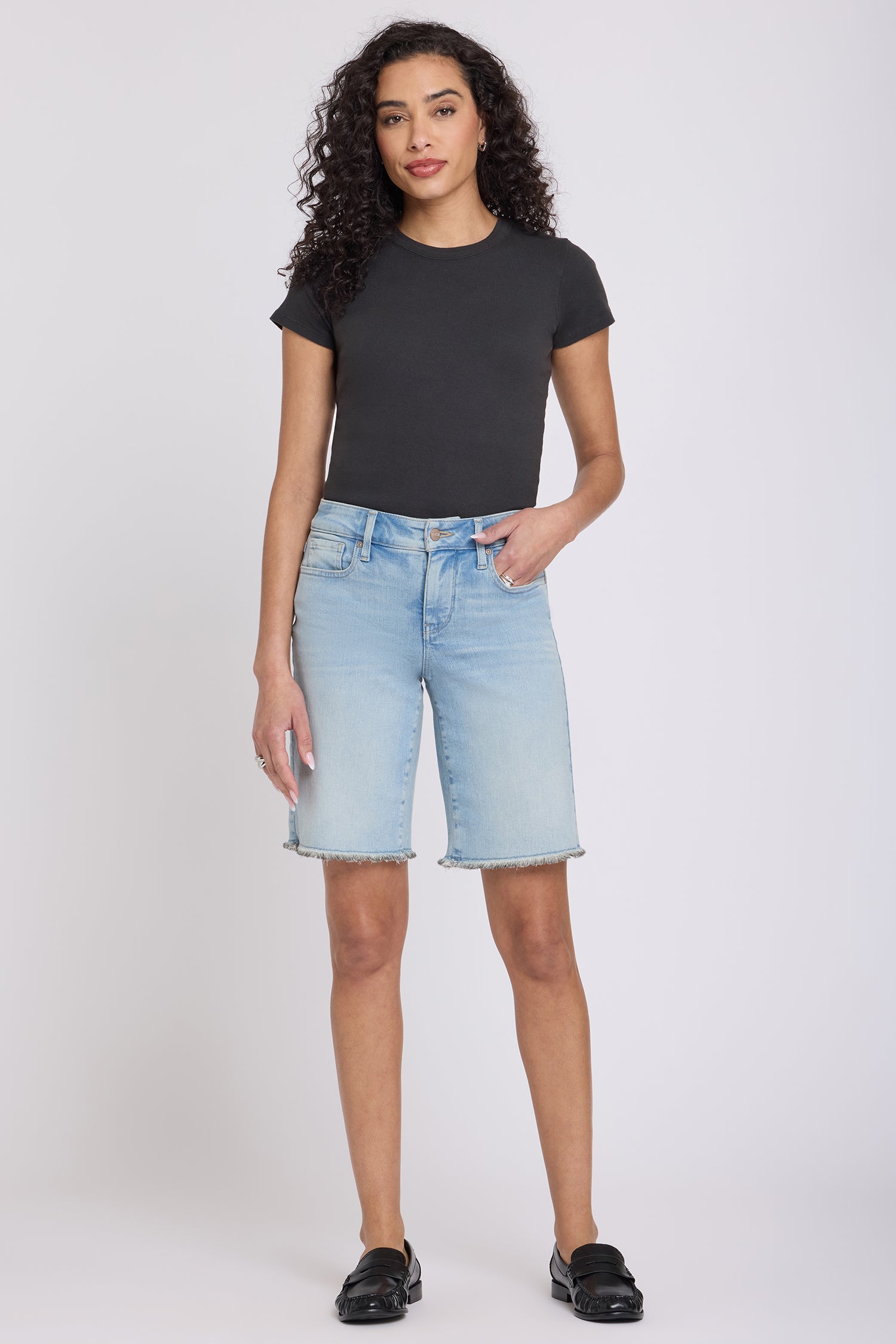 NYDJ Boyfriend Denim Shorts In Petite In Re-New™ Denim With Frayed Hems - Keys View