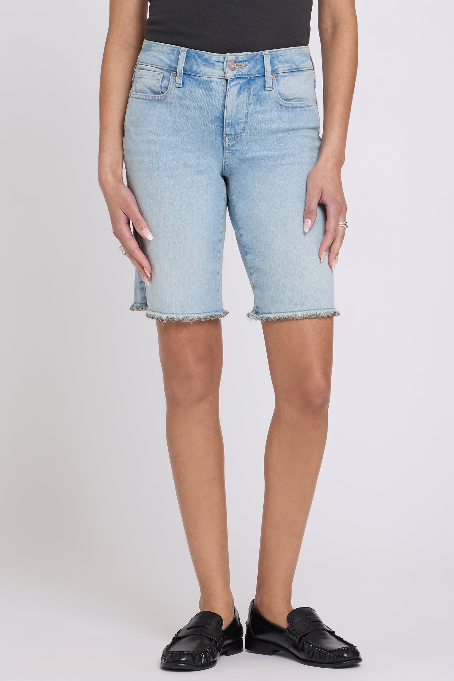 NYDJ Boyfriend Denim Shorts In Petite In Re-New™ Denim With Frayed Hems - Keys View