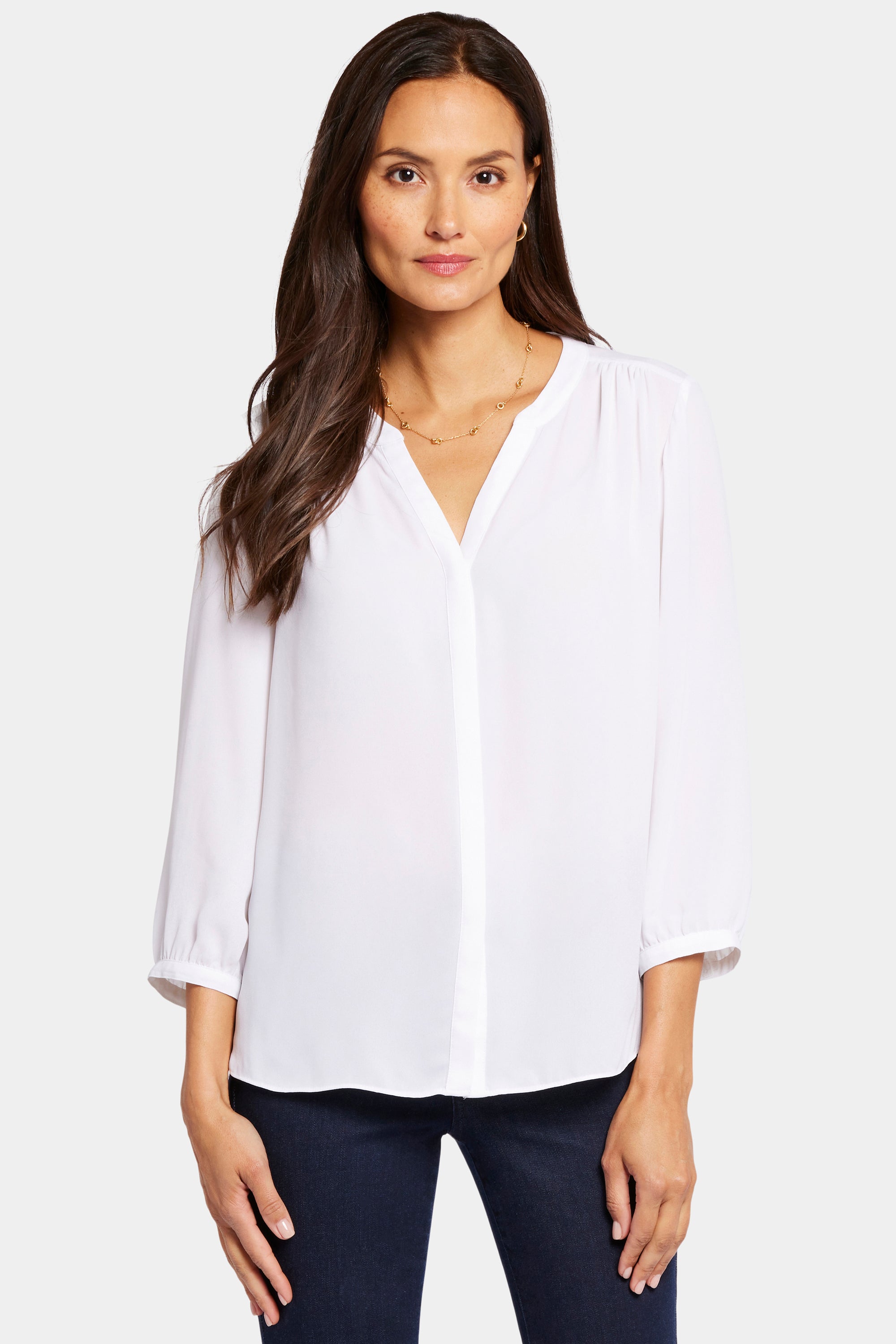 NYDJ Pintuck Blouse In Petite  - Optic White