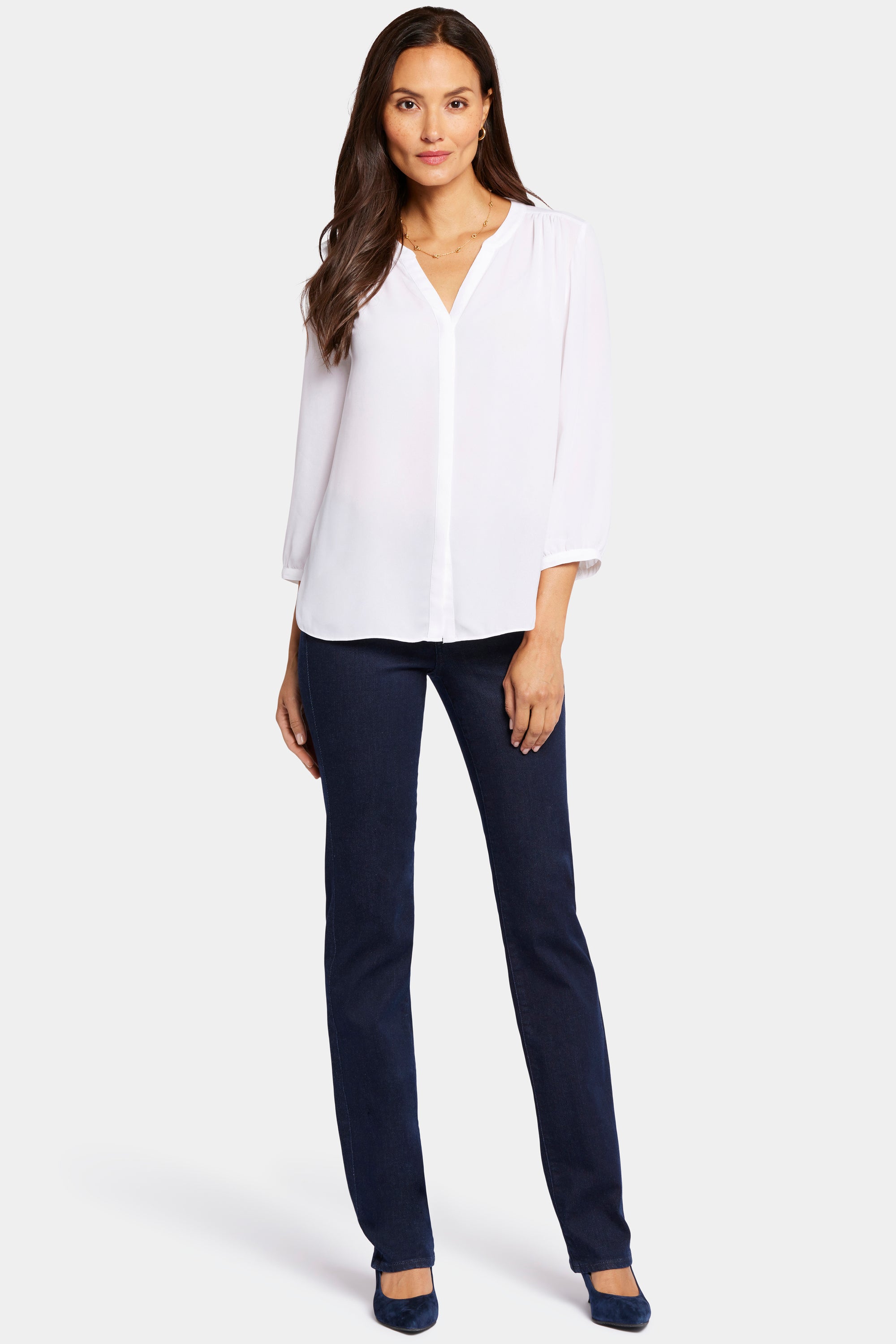 NYDJ Pintuck Blouse In Petite  - Optic White