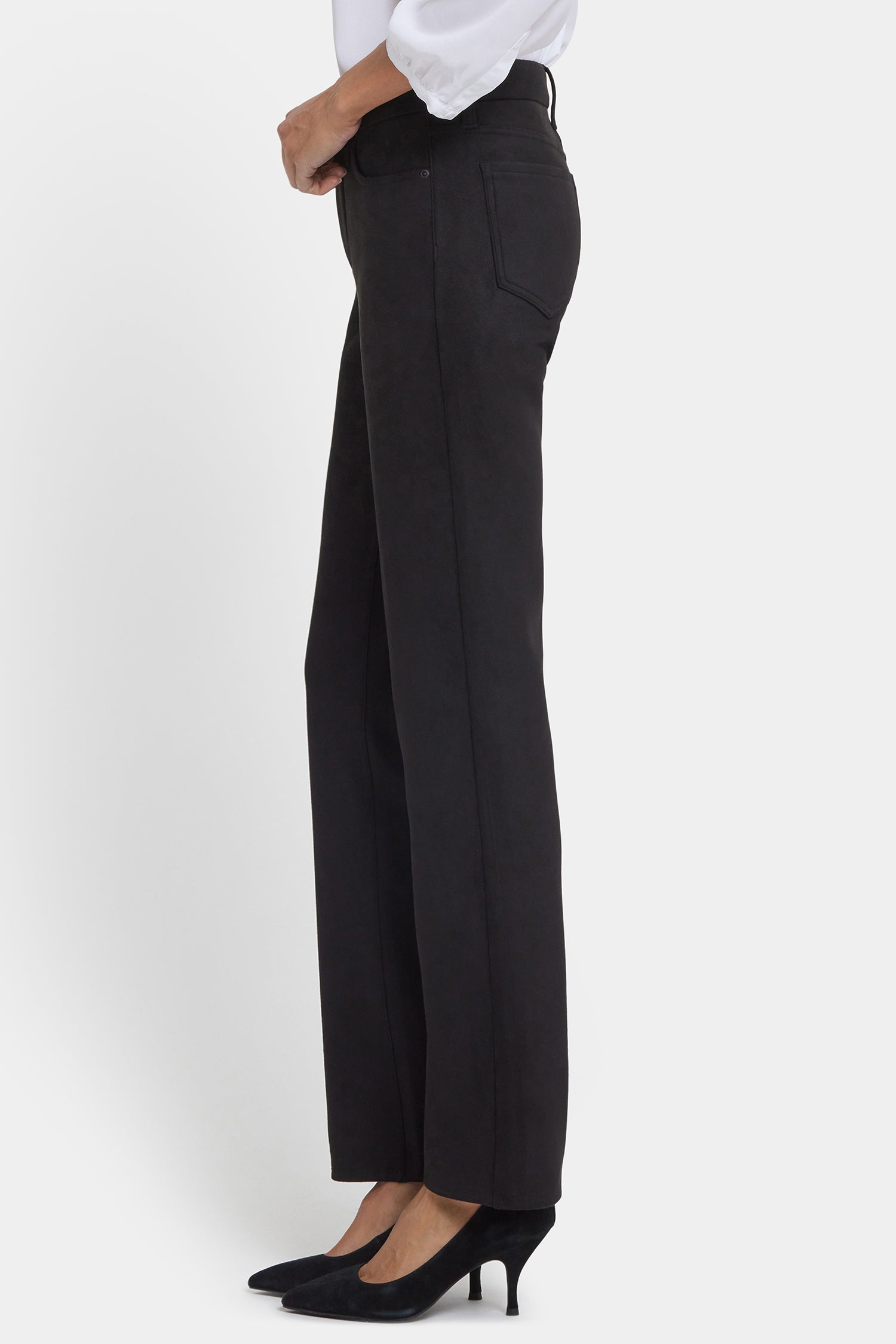 NYDJ Marilyn Straight Pants In Petite In Stretch Faux Suede - Black