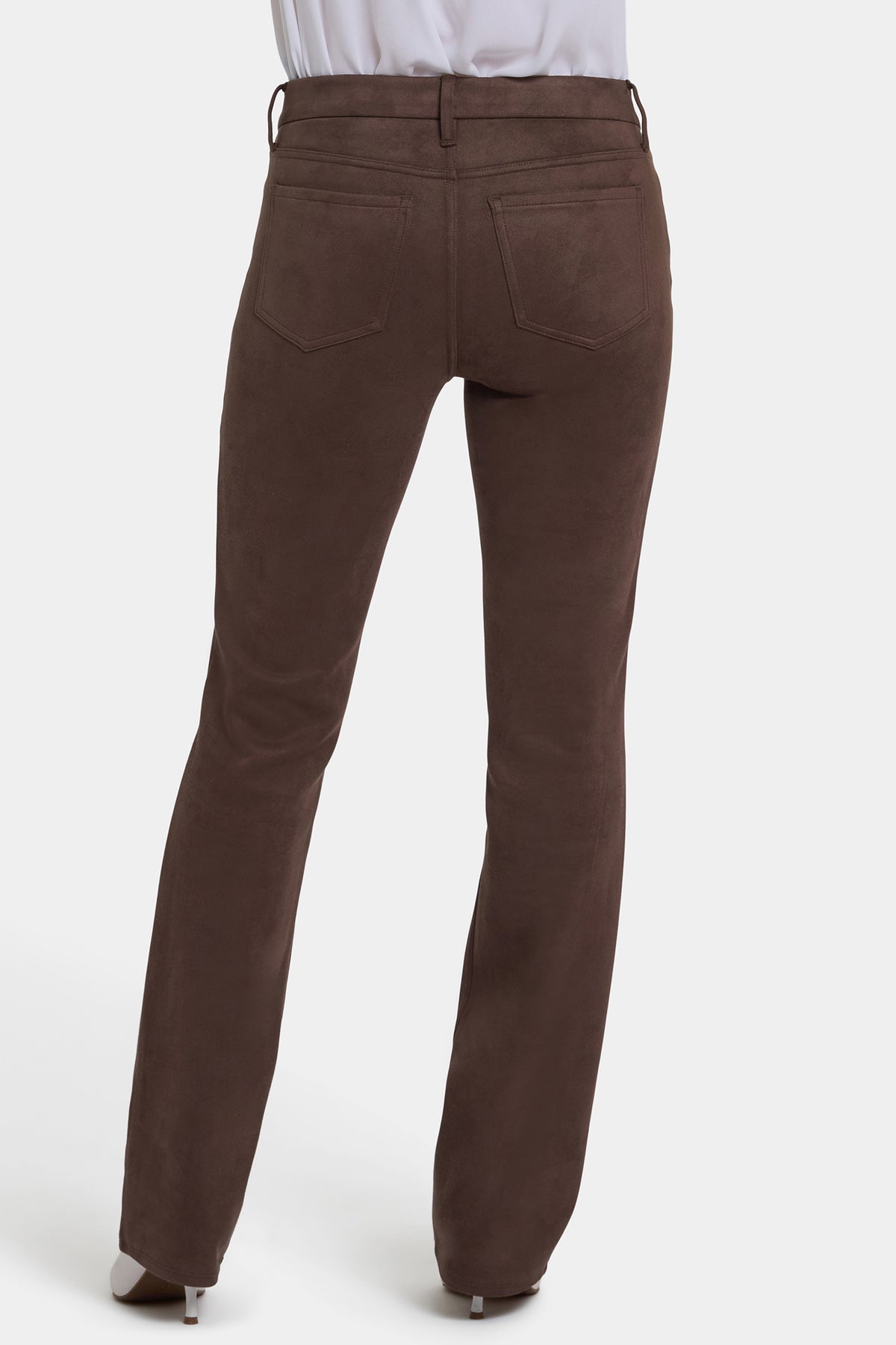 NYDJ Marilyn Straight Pants In Petite In Stretch Faux Suede - Coffee Bean