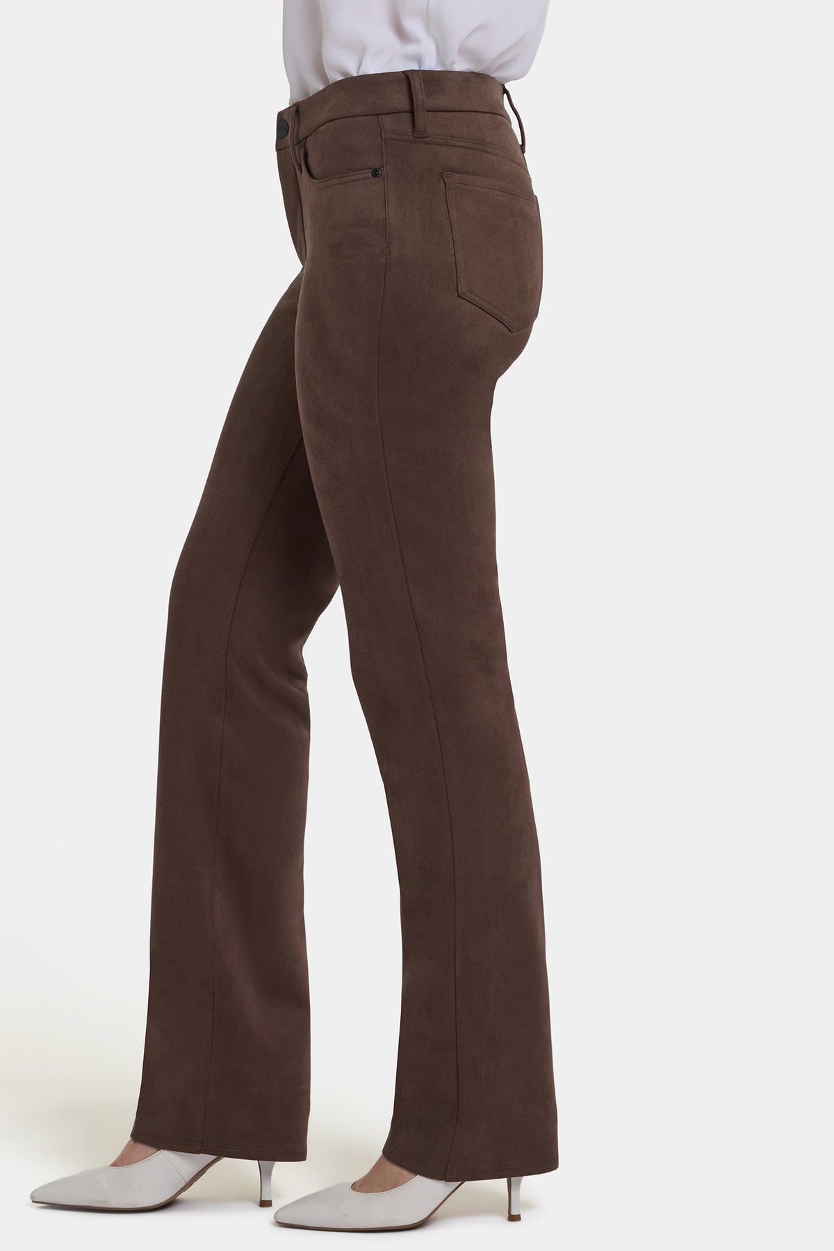NYDJ Marilyn Straight Pants In Petite In Stretch Faux Suede - Coffee Bean