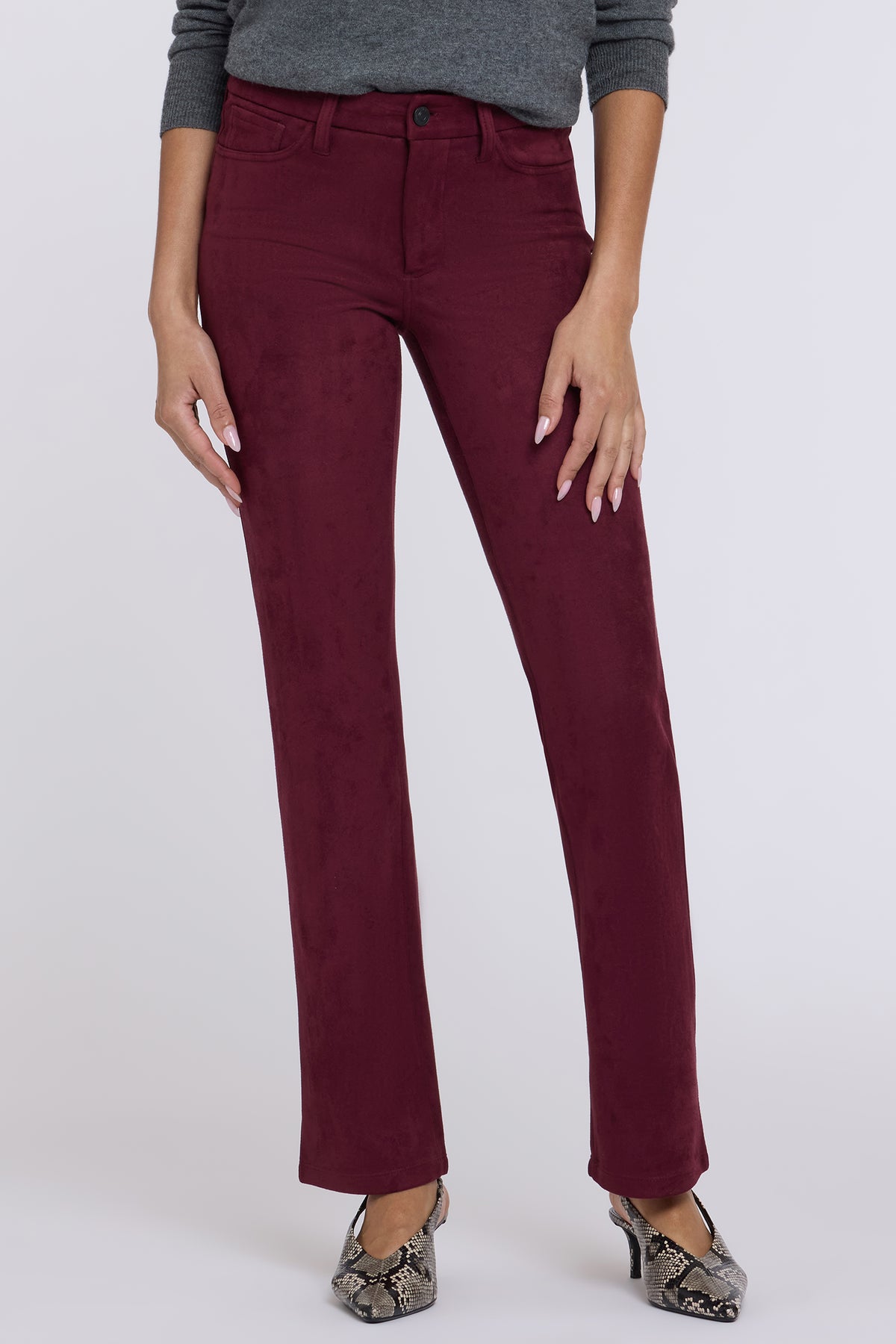 NYDJ Faux Suede Marilyn Straight Pants In Petite Sculpt-Her™ Collection - True Burgundy