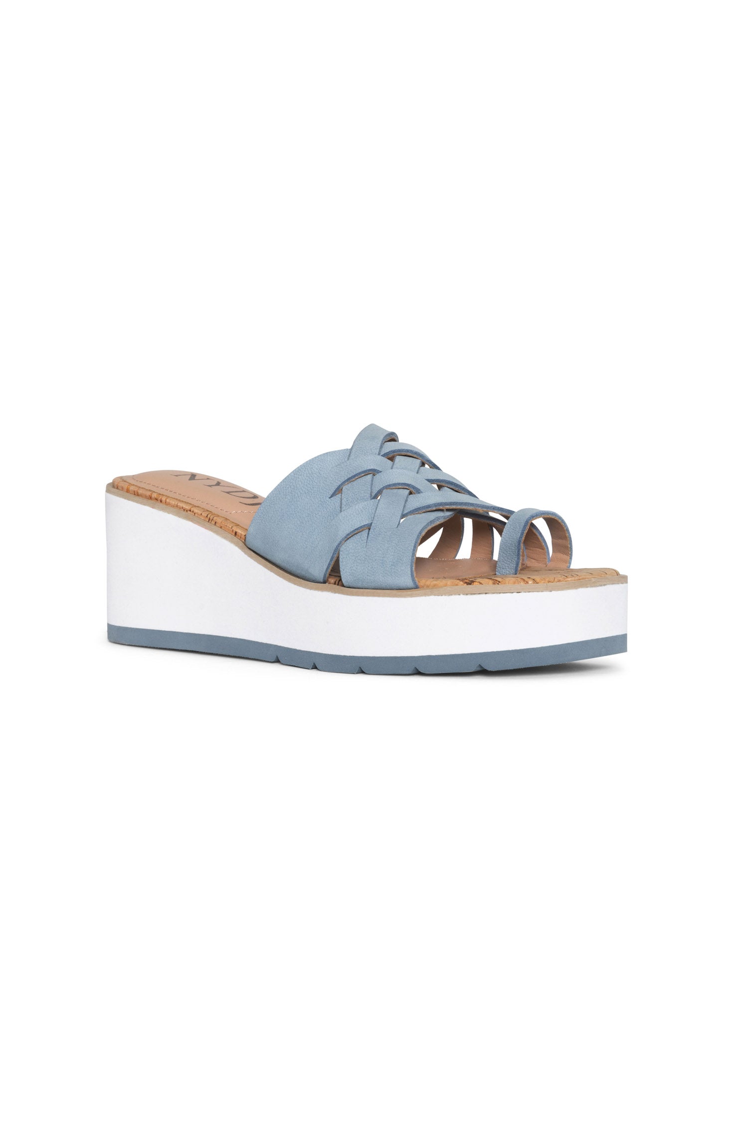 NYDJ Reesie Wedge Sandals In Tumbled Leather - Blue Sky