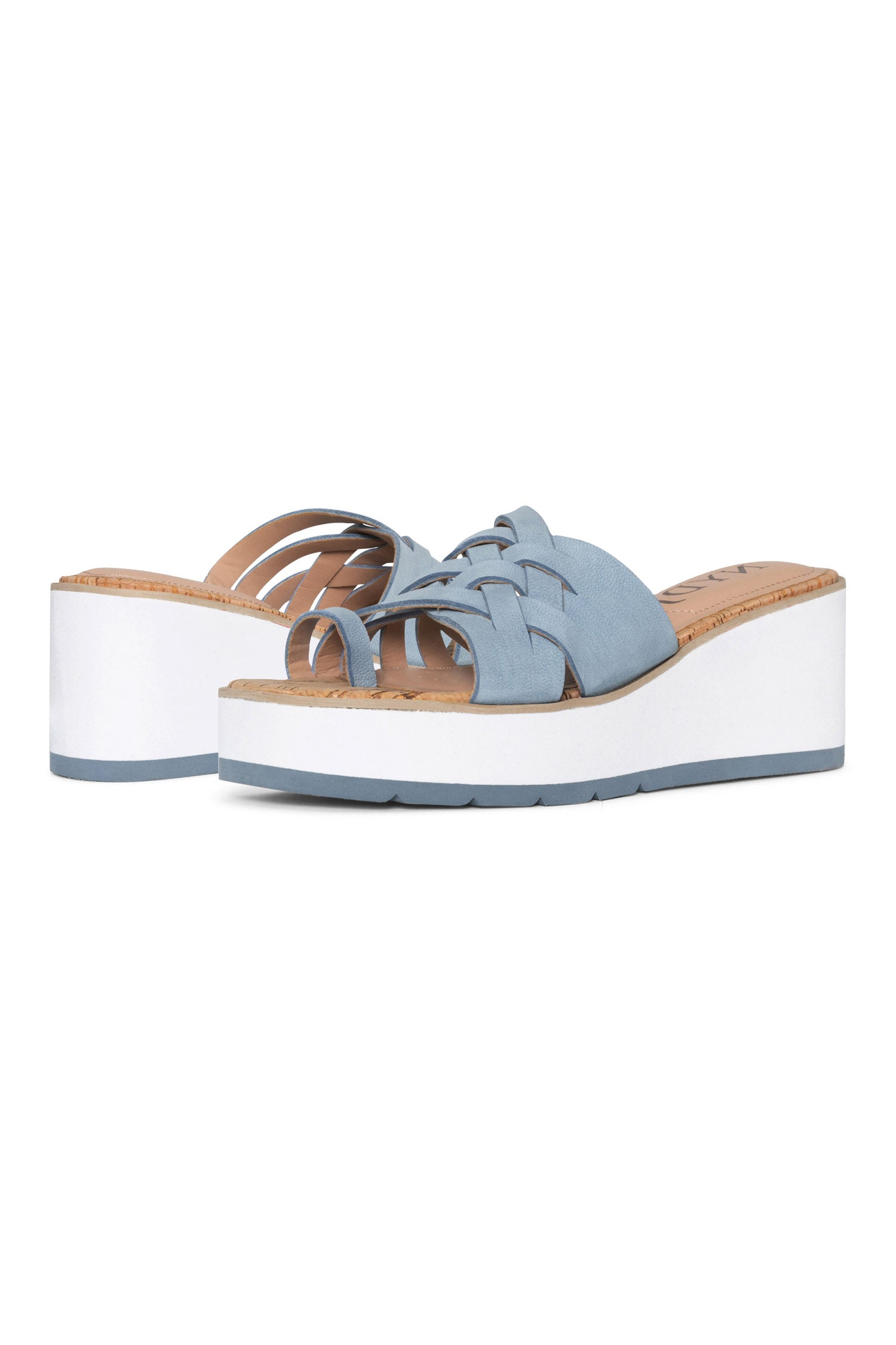NYDJ Reesie Wedge Sandals In Tumbled Leather - Blue Sky