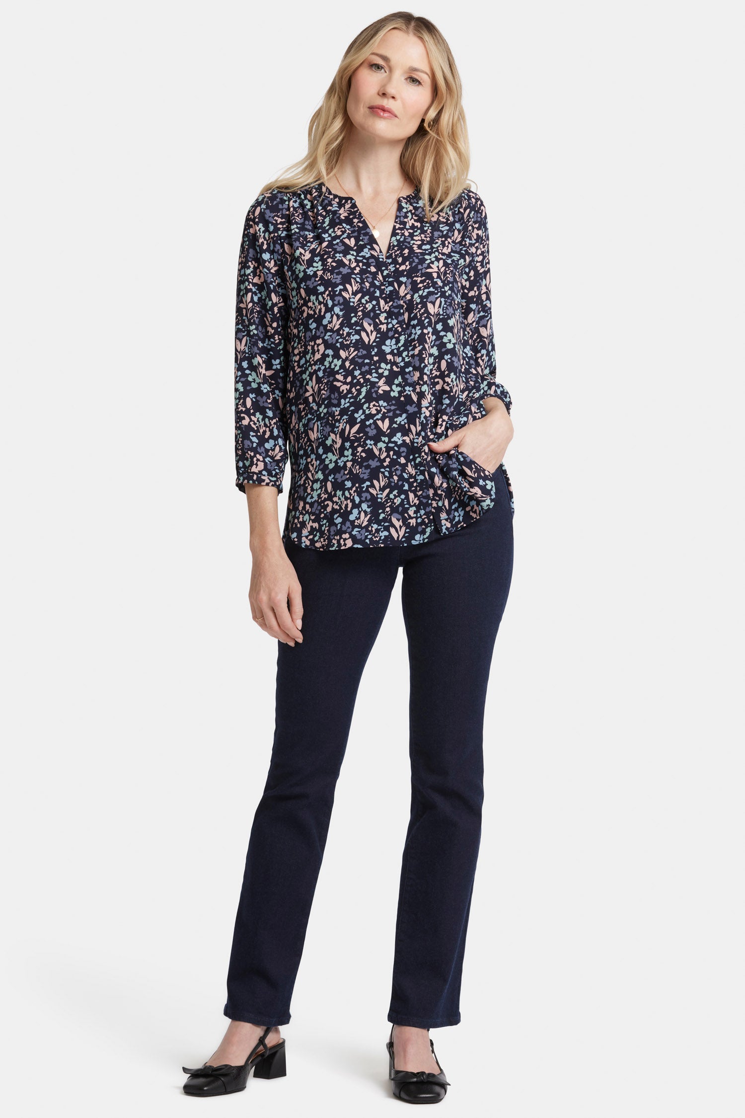 NYDJ Pintuck Blouse  - Bluebonnet Trail
