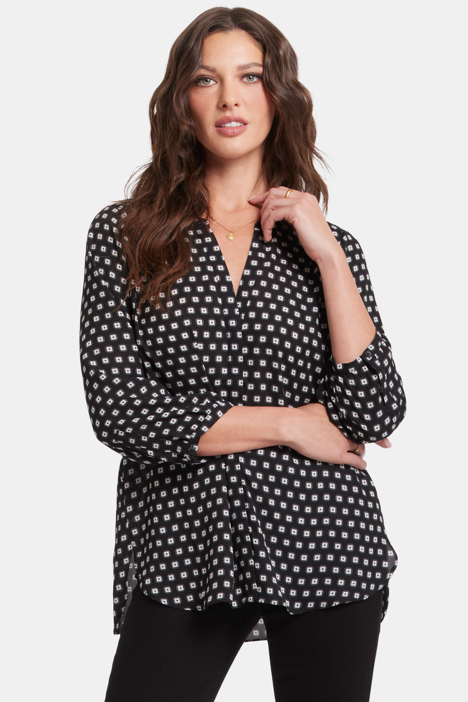 NYDJ Pintuck Blouse  - Pearl Medallion