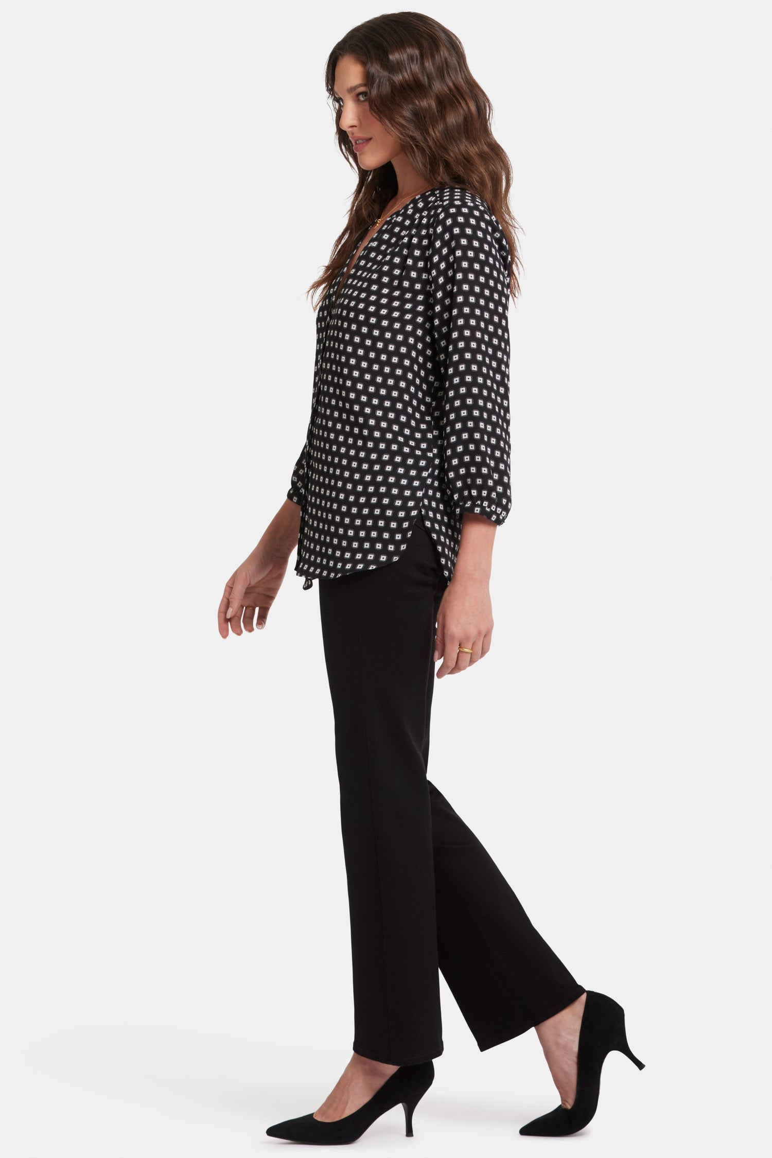 NYDJ Pintuck Blouse  - Pearl Medallion