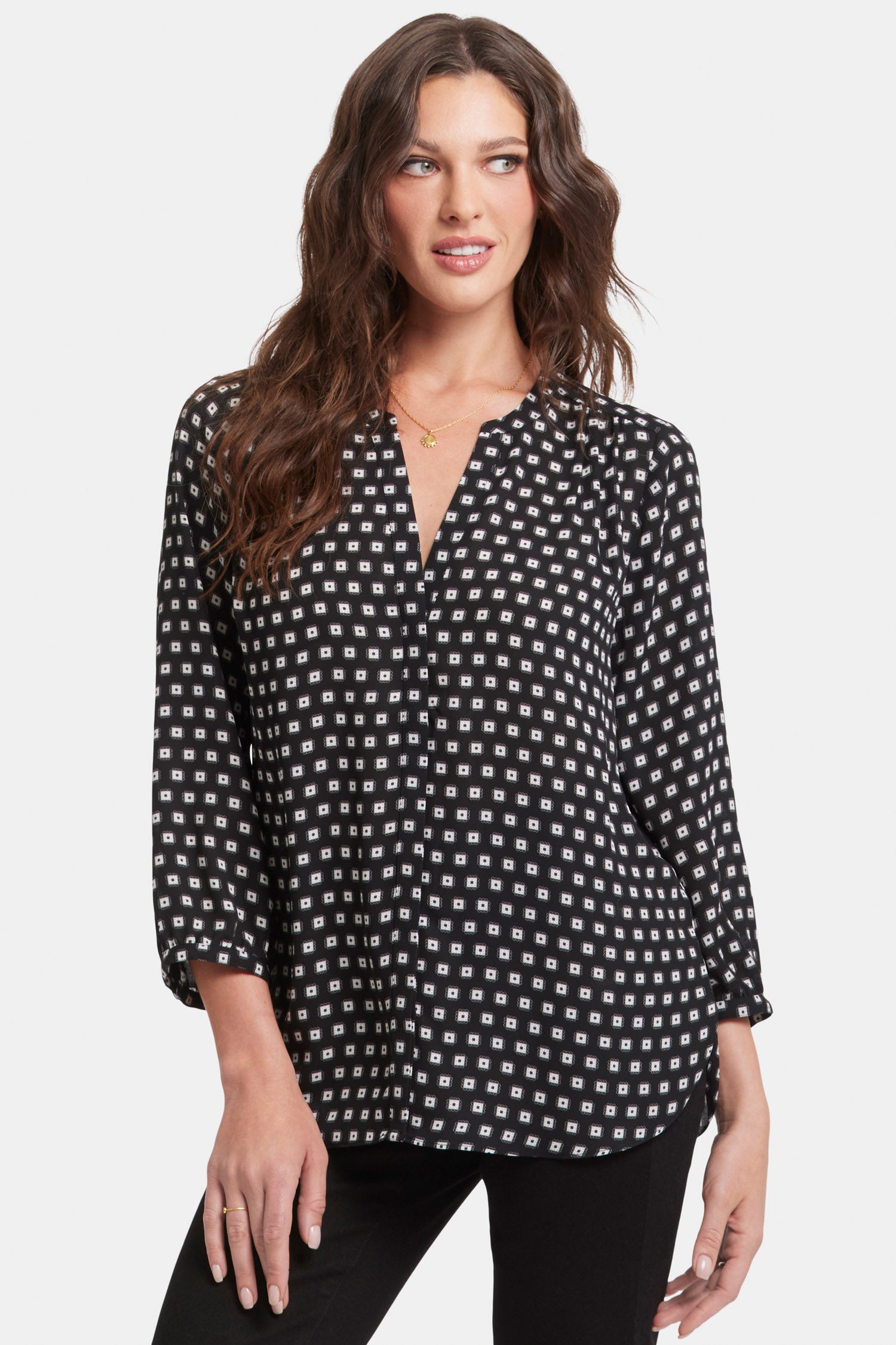 NYDJ Pintuck Blouse  - Pearl Medallion