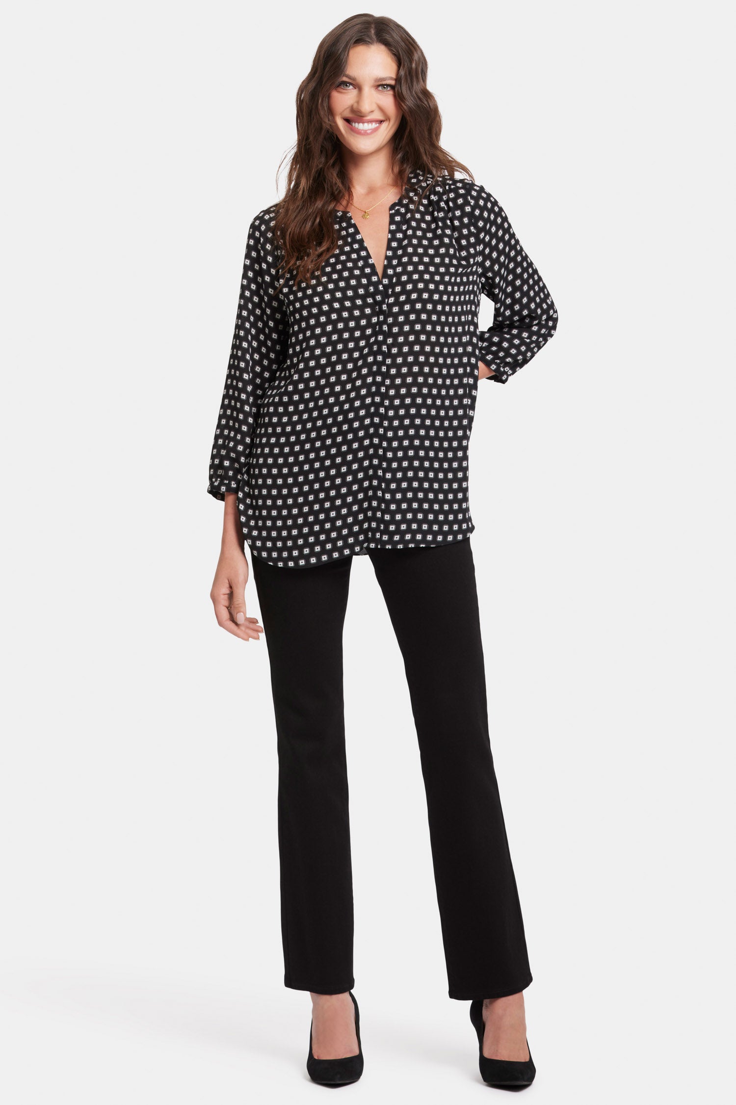 NYDJ Pintuck Blouse  - Pearl Medallion
