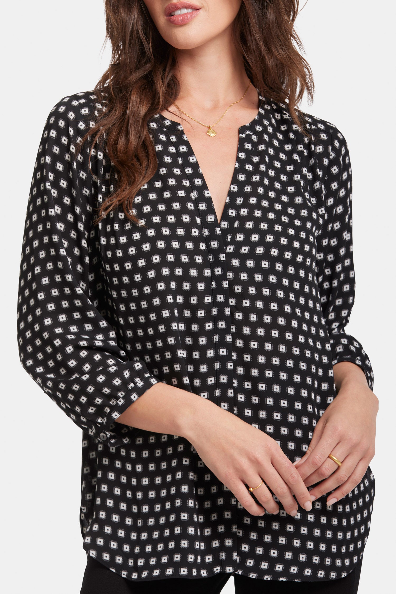 NYDJ Pintuck Blouse  - Pearl Medallion