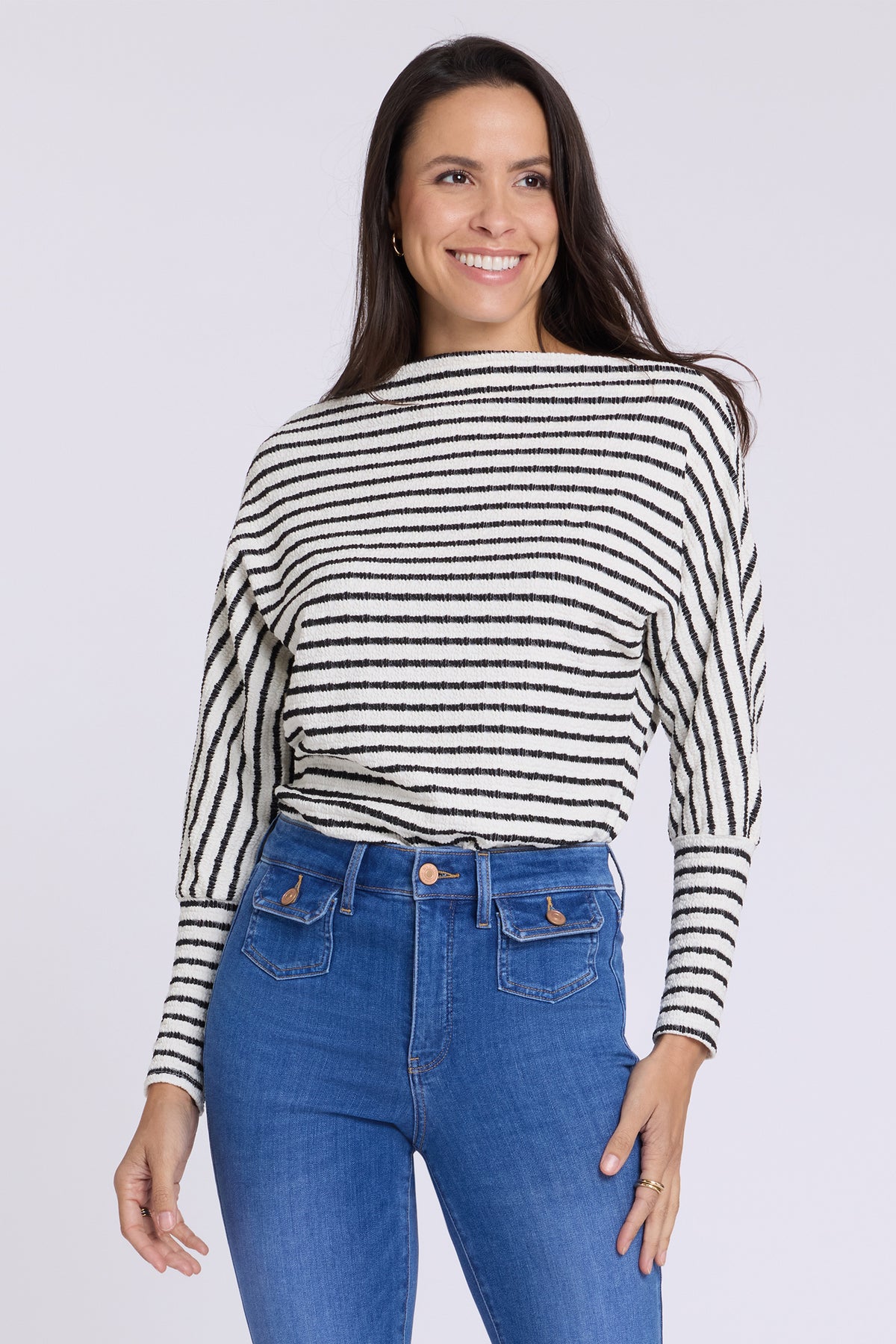 NYDJ Slouchy Open Neck Striped Knit Top by Gibsonlook  - Slouchy Open Neck Striped Knit Top by Gibsonlook